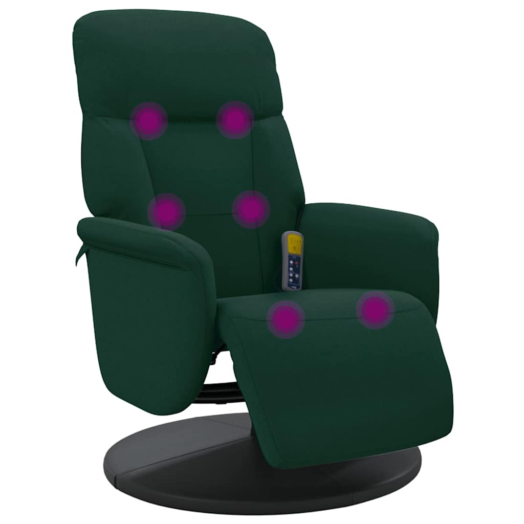 vidaXL Sillón reclinable masaje con reposapiés terciopelo verde oscuro