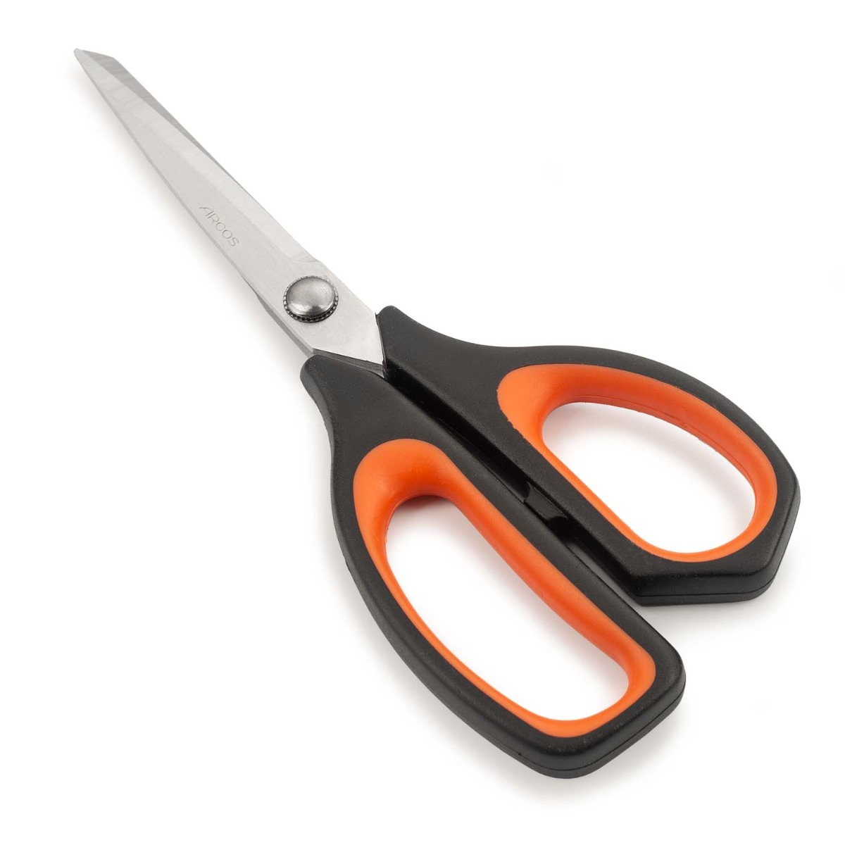 ARCOS Tijeras de Cocina Multifunción 215mm de Acero Inoxidable y Polipropileno. Tijera Multiusos Profesional con Mango Ergonómico para Uso Diario. Color Negro y Naranja. Serie Prochef