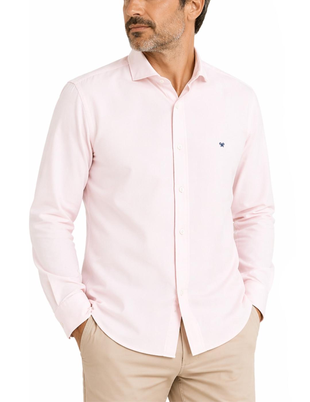 Camisa Silbon Sport rosa lino manga larga para hombre