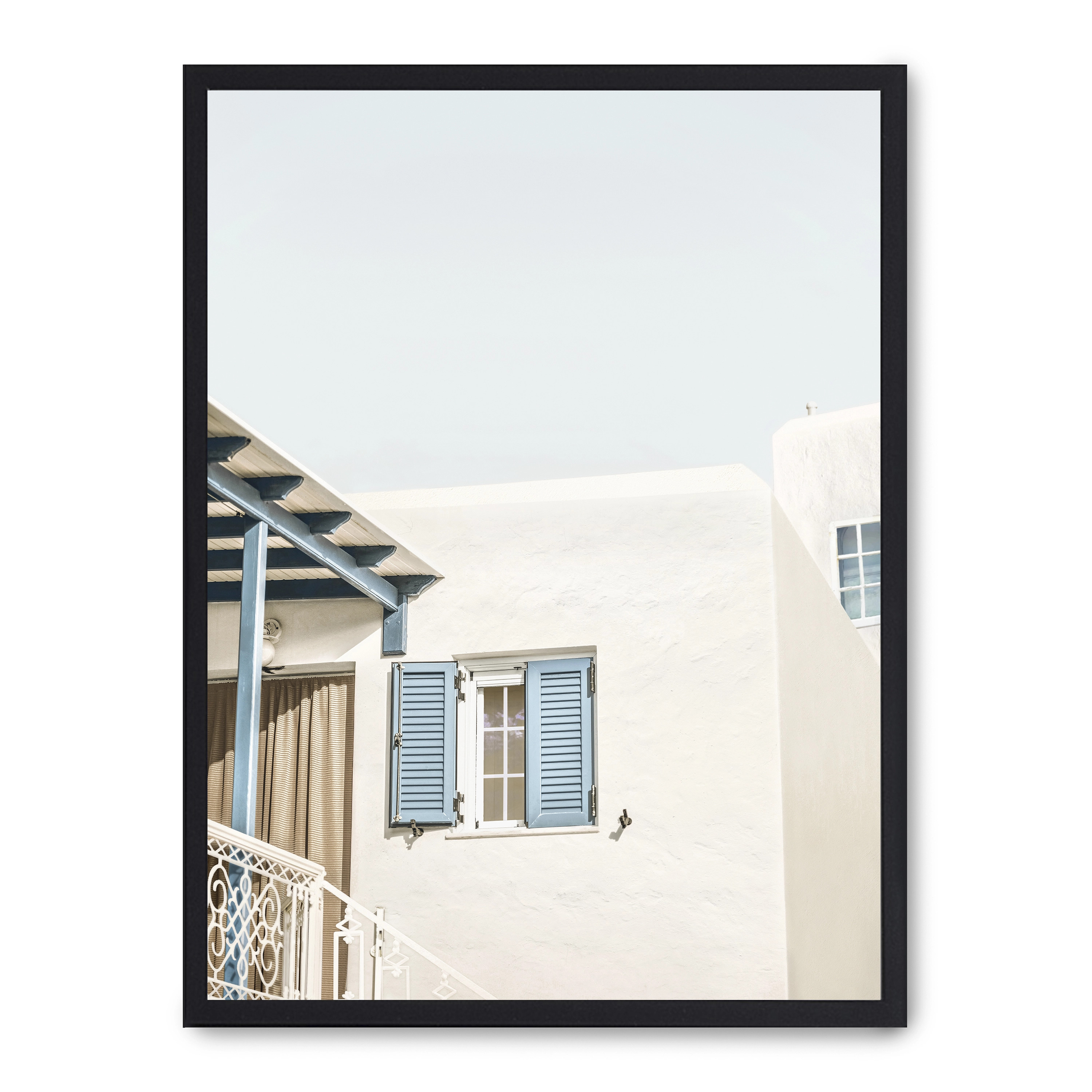 Cuadro blue terrace 30x40cm, Póster impreso en papel de primera calidad de 180gr, montado sobre marco de madera MDF acabado en negro., Arquitectura