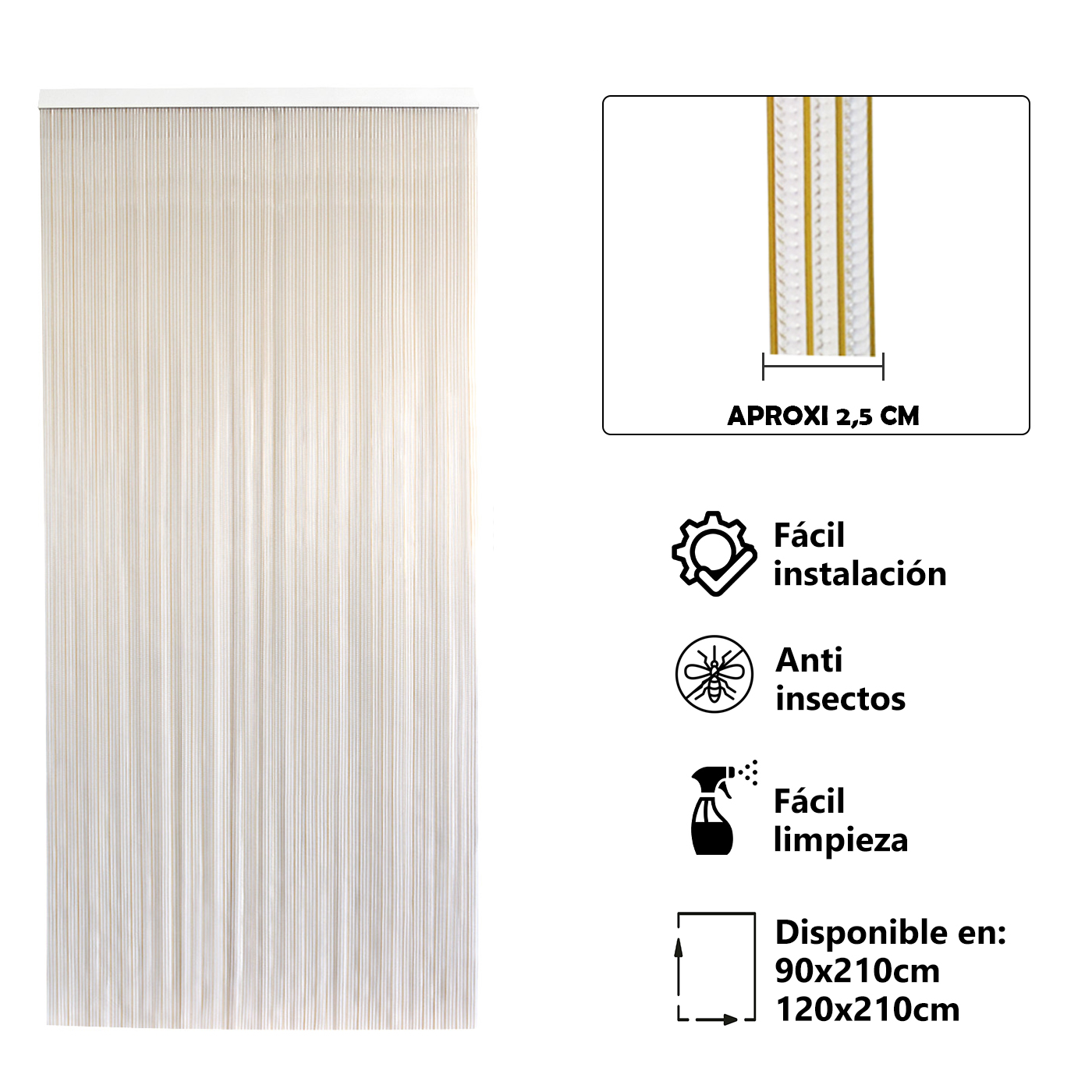 Cortina Plana de PVC Anti insectos para Puerta Exterior o Interior, Material PVC – Libre de Insectos