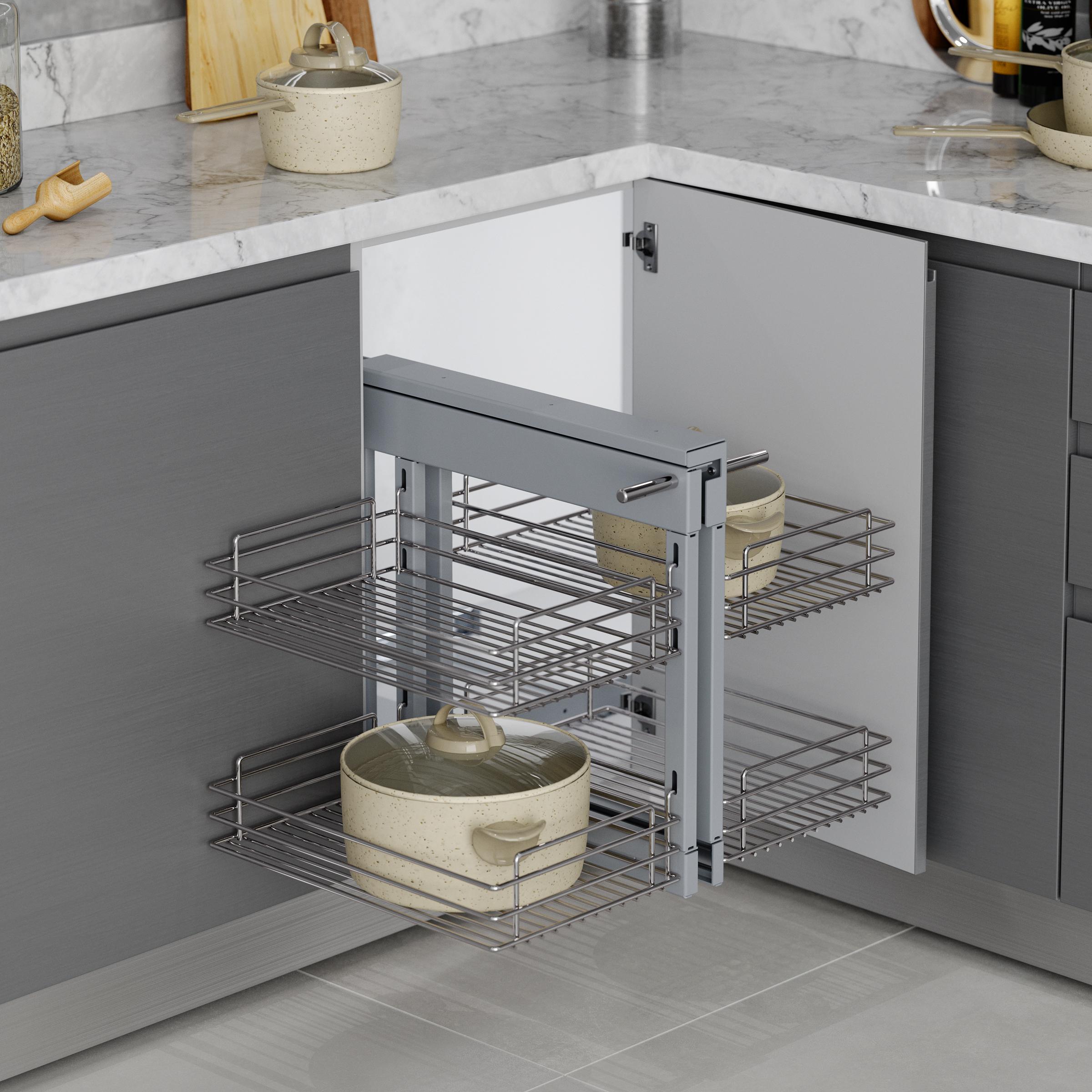 Sistema de rincón extraíble para mueble de cocina suprastar, acero, cromado