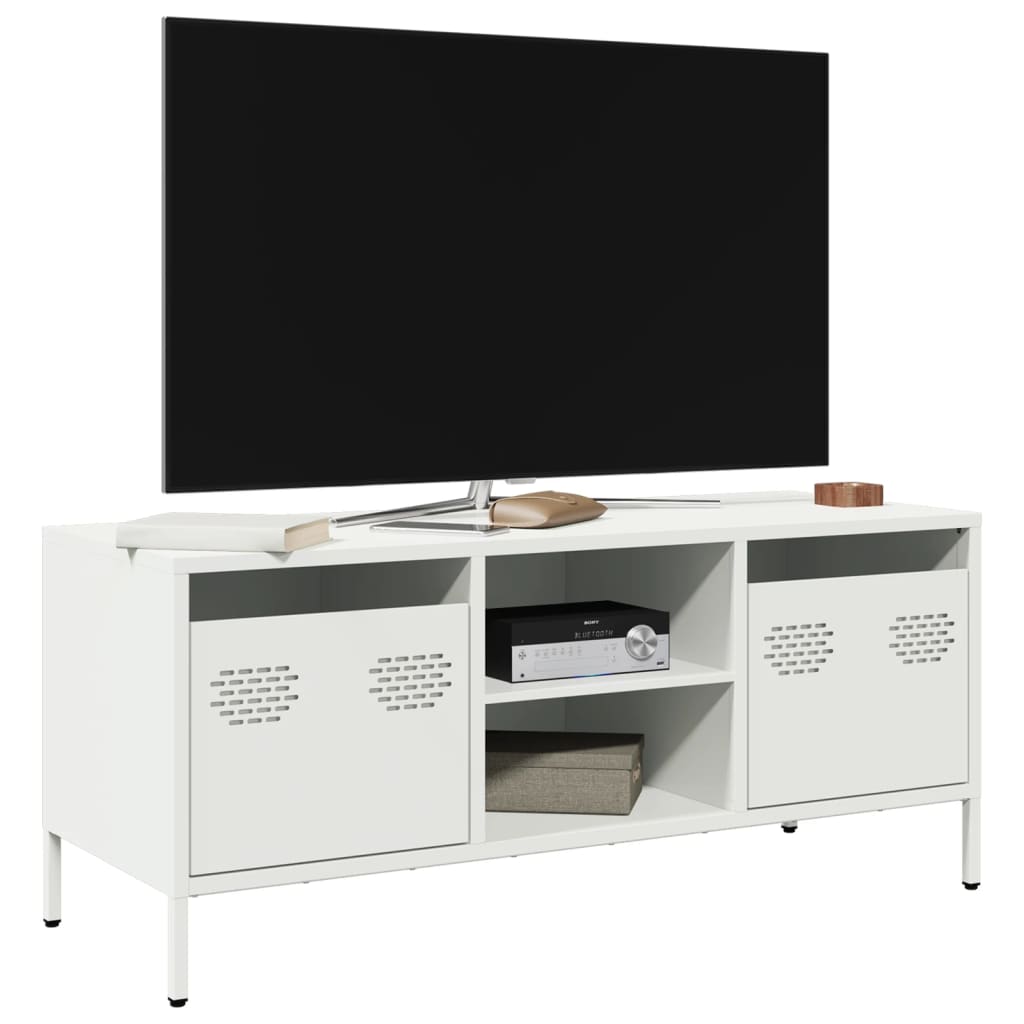 vidaXL Mueble para TV acero laminado en frío 101,5x39x43,5 cm en color Rosa/Blanco/Amarillo mostaza y más | almacenamiento funcional diseño moderno para baño dormitorio sala