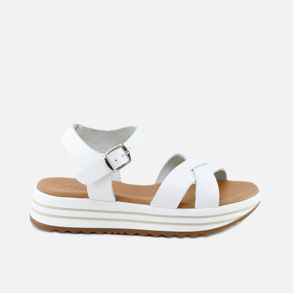 Sandalias plataforma tiras cruzadas blanca Papanatas | Eli 1957