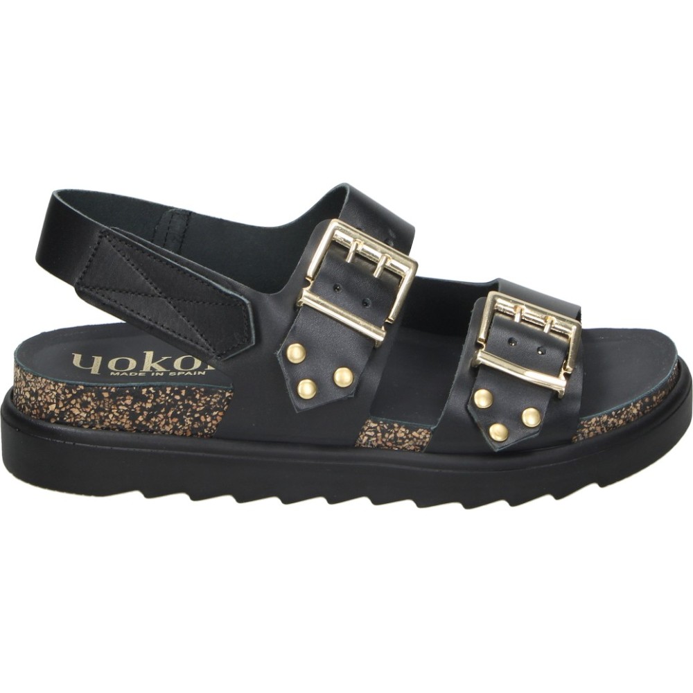 YOKONO | Sandalias de Piel Yokono Tunez para Mujer – Sandalia Plana en Color Negro – Sandalias de Verano con Cierre de Hebilla y Velcro – Máximo Ajuste – Versátiles – Alta Calidad – Estilosas – Modelo TUNEZ-261
