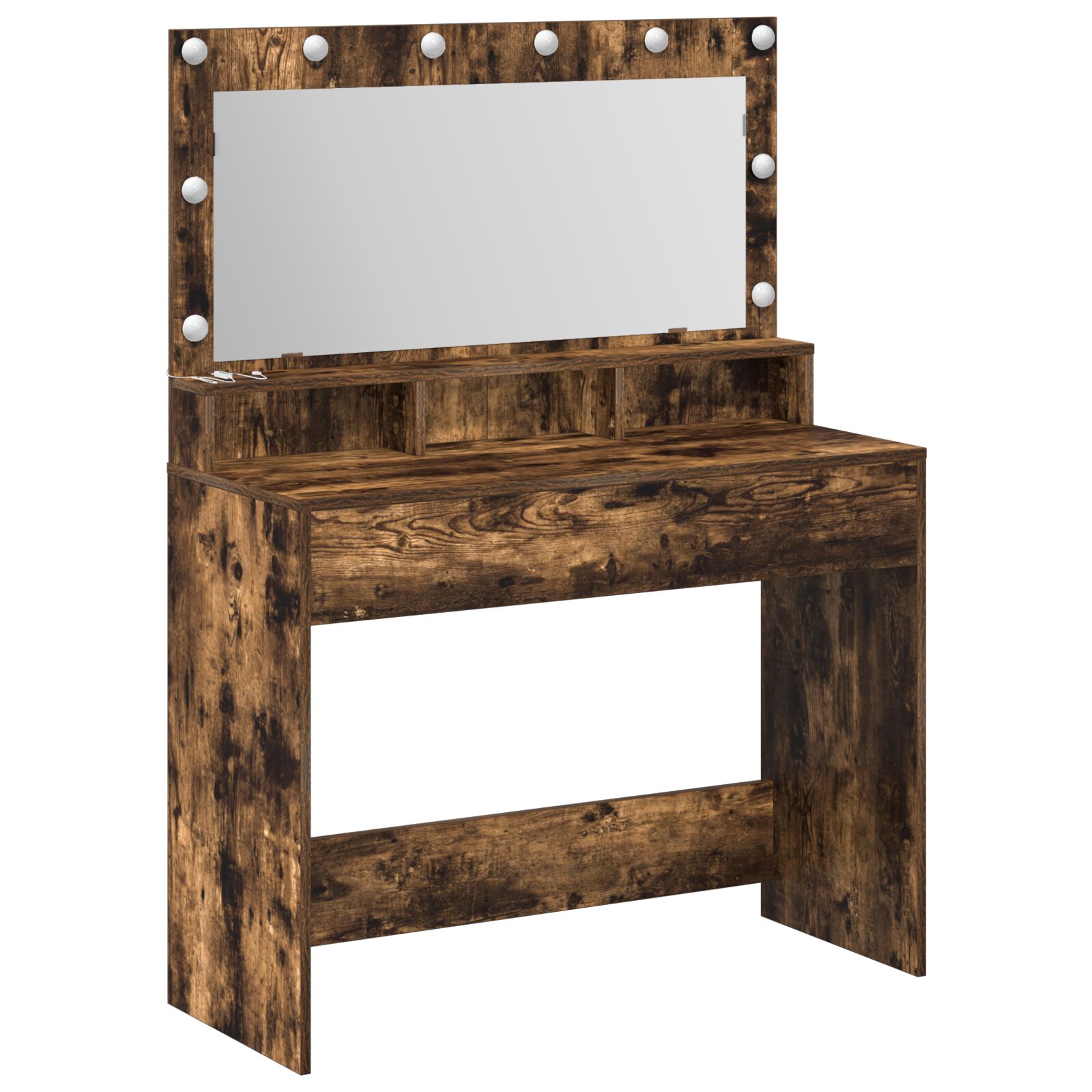 Mesa de Maquillaje vidaXL con Luces LED en Roble Ahumado 100x41x135 cm