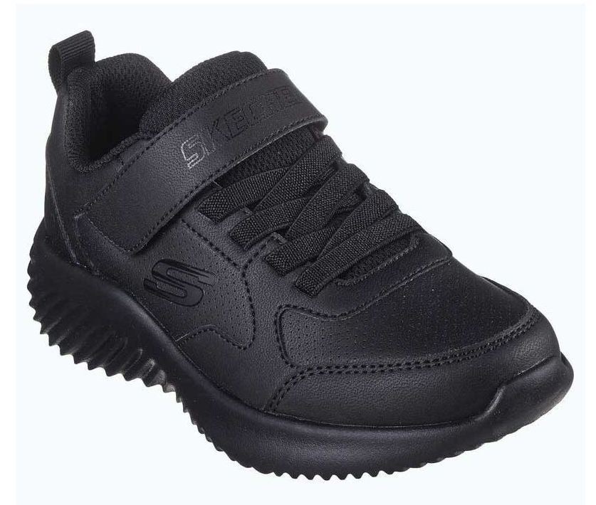 Zapatillas niño Skechers color negro muy ligeras y lavables a en lavadora deportivos escolares de Skechers muy comodos con cierre de tira adherente y elasticos zapatillas colegiales