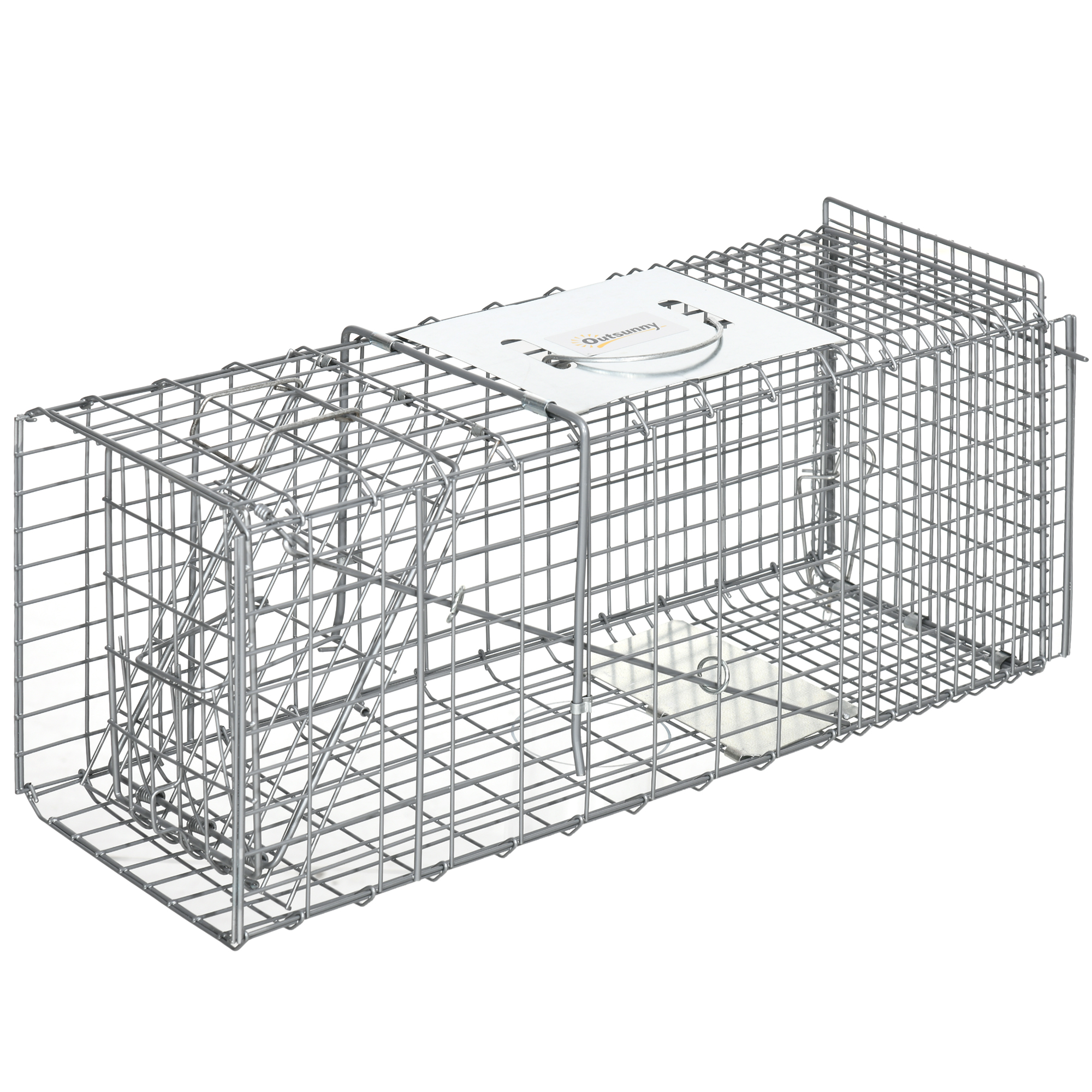 Outsunny Trampa para Animales Vivos Plegable Jaula de Captura de Alambre con Puerta y Asa para Conejos Gatos Ratas Roedores Plata