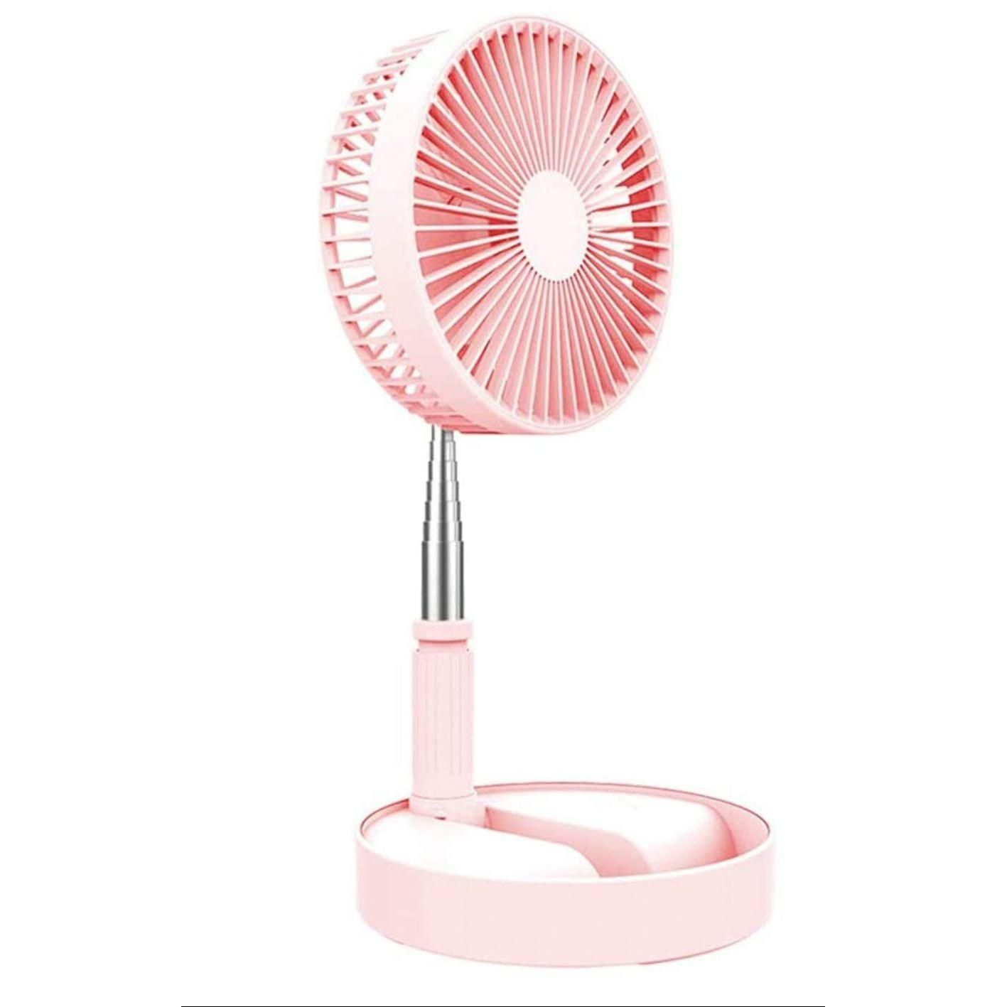 Ventilador USB,Ventilador de Piso y Mesa con 4 Configuraciones de Velocidad, Batería de 7200 mAh, Altura Regulable Extensible y Plegable, Cargando Via USB para Hogar, Cama, Oficina y Escritorio, Rosa