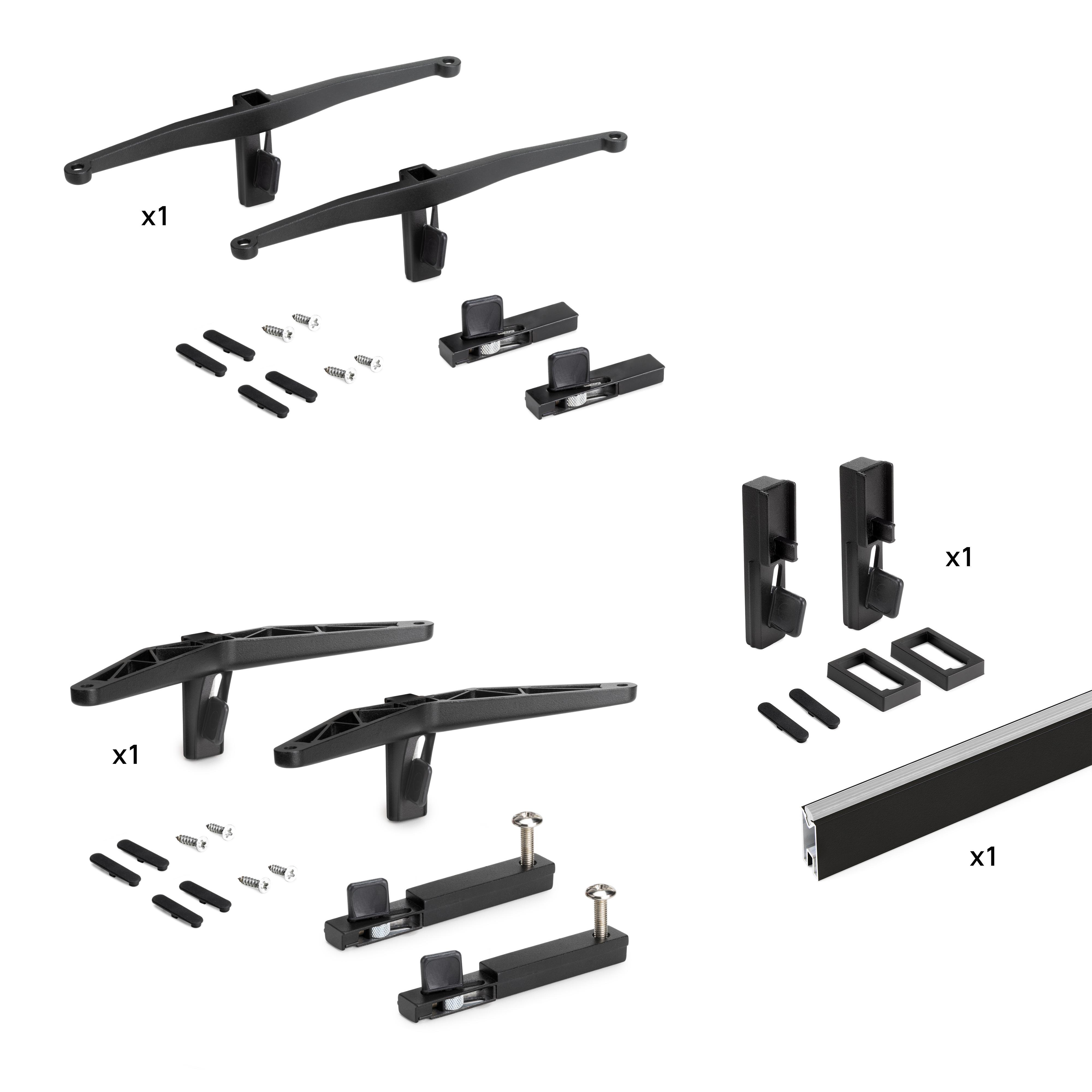 Kit de soportes para 1 estante de madera, 1 módulo y 1 barra de colgar de longitud 1m zero, zamak, pintado color negro texturizado