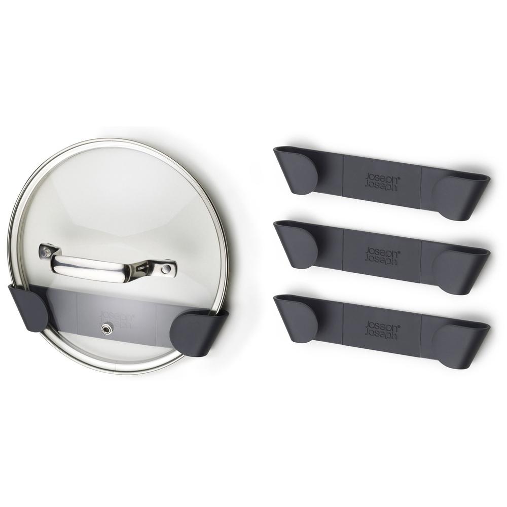Joseph Joseph CupboardStore™ Juego de 4 Sujeciones para Tapas de Cazuela, fácil instalación, gris.