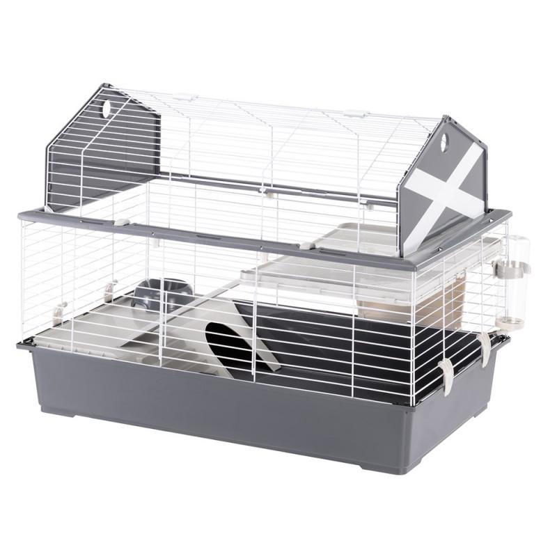 Ferplast Rabbit Cage Barn 100, Hábitat interactivo en 2 niveles, 96 x 57 x h 73 cm, Gris