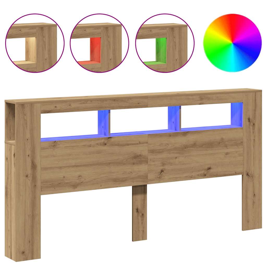 vidaXL Cabecero LED madera ingeniería roble artisan 200x18,5x103,5 cm