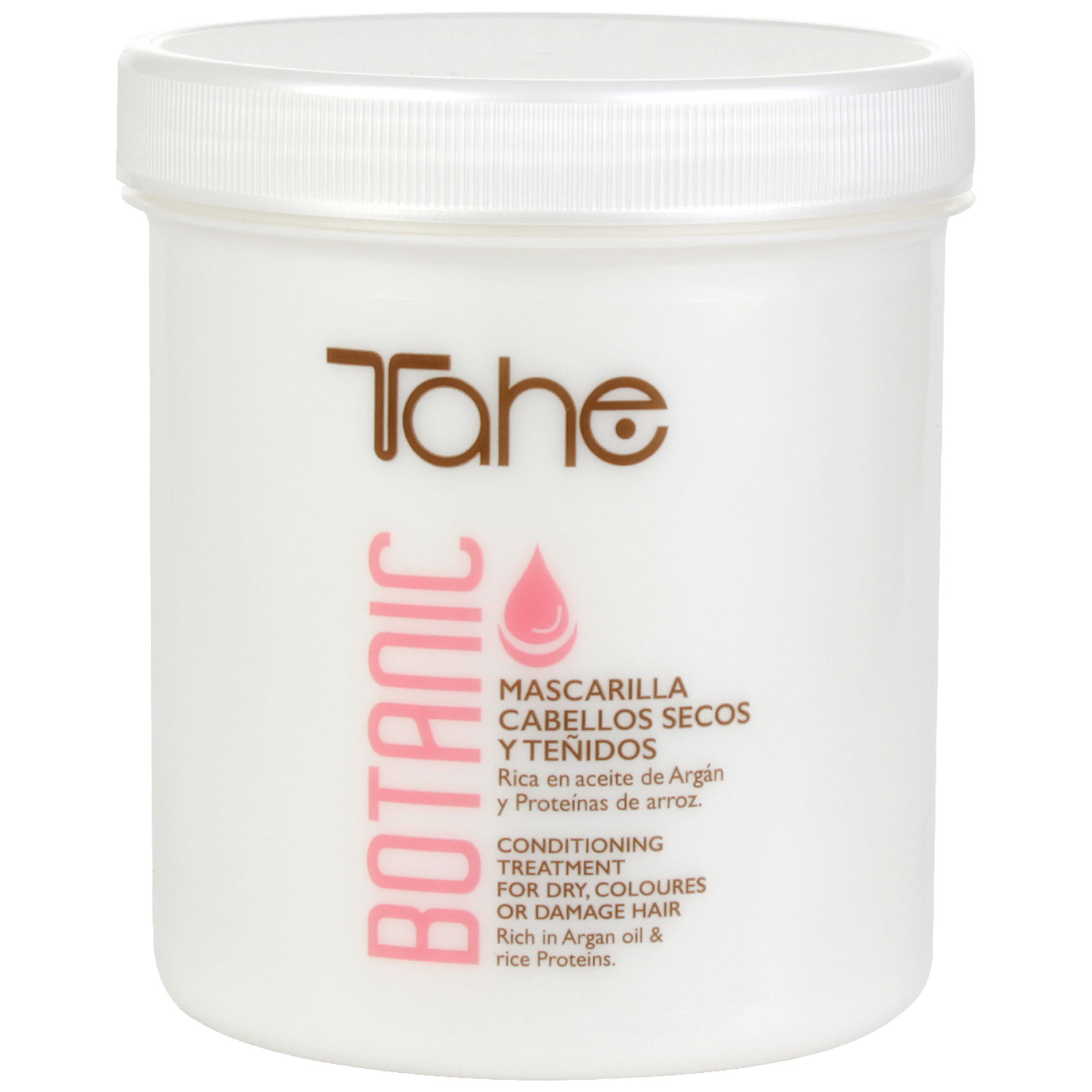 Tahe Botanic Mascarilla para cabellos teñidos y secos con Aceite de Argán y Proteínas de Arroz, 700 ml