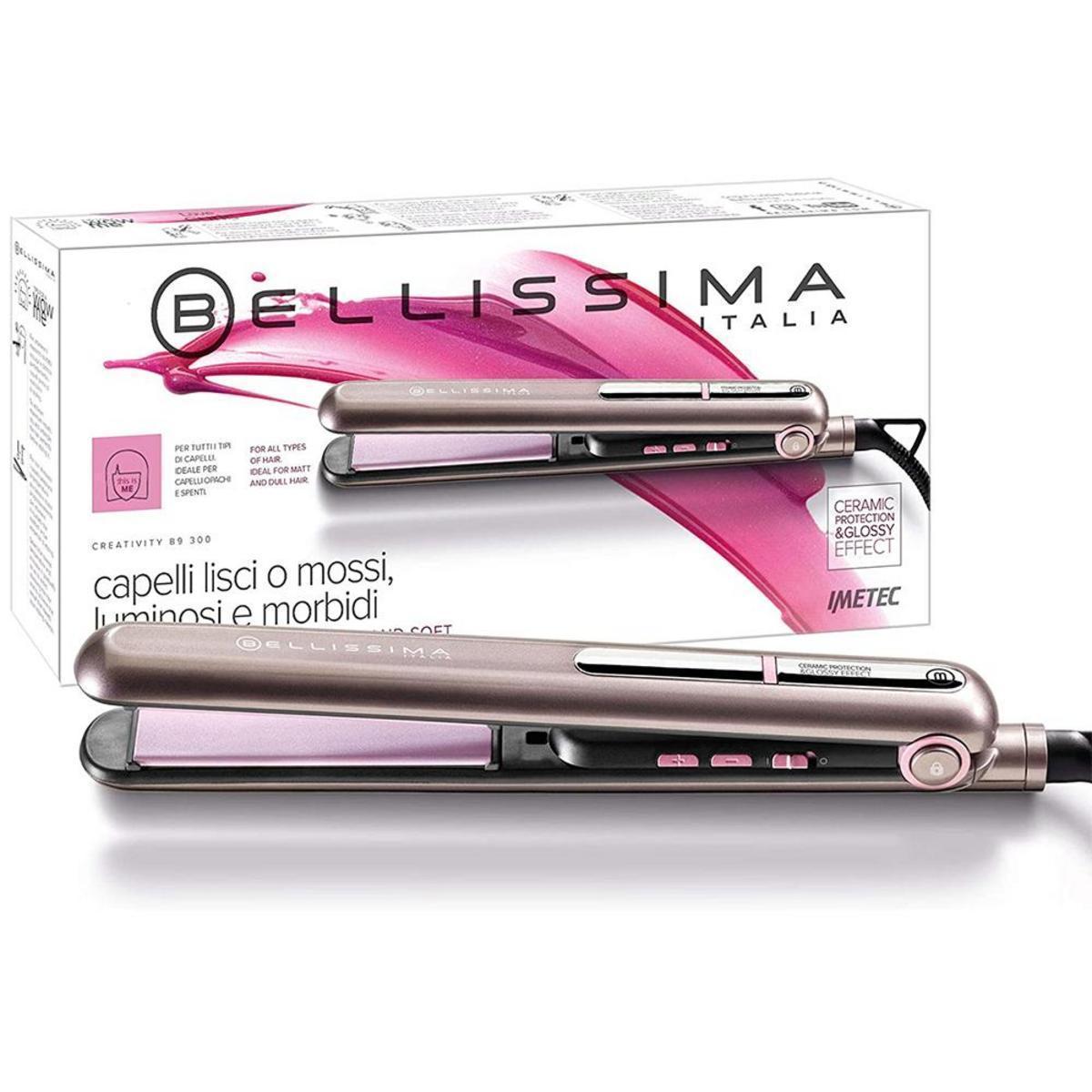 Bellissima B9 300 - Plancha para Pelo_ Revestimiento Cerámico_ Regulación de Temperatura_ Calentamiento Rápido | ¡Peinados Lisos u Ondulados con Facilidad!