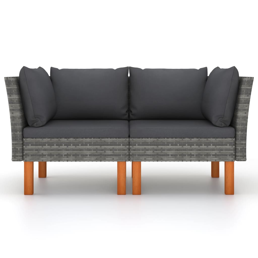 Vidaxl Sofás de Esquina 2 Uds Ratán Sintético y Madera de Eucalipto Gris | Conjunto Terraza Muebles Jardín