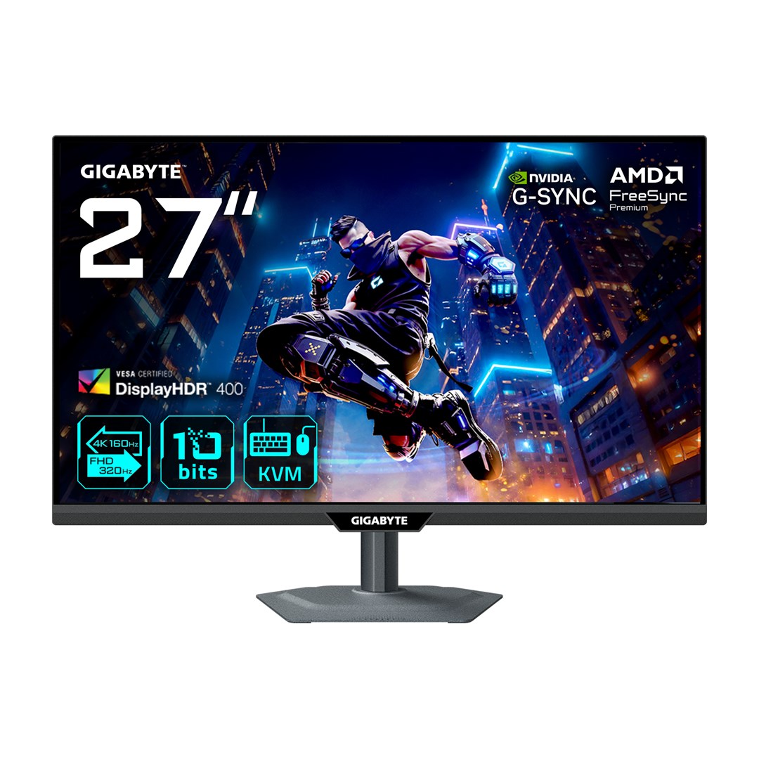 GIGABYTE M27UP Monitor de juego 27” 4K UHD - Modo dual (4K 160Hz o FHD 320Hz), 3840 x 2160, 1ms, 350 cd/m², FreeSync Premium Pro, DisplayHDR400, HDMI 2.1, DisplayPort 1.4
