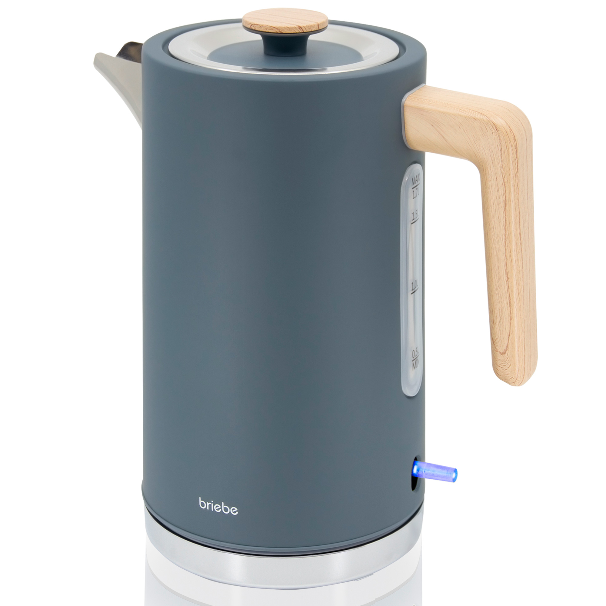 Briebe KT1165GRY Nordic Hervidor Agua Eléctrico 1,7L Inalámbrico Ebullición Rápida, Libre de BPA, Base de 360°, 2200W, Gris
