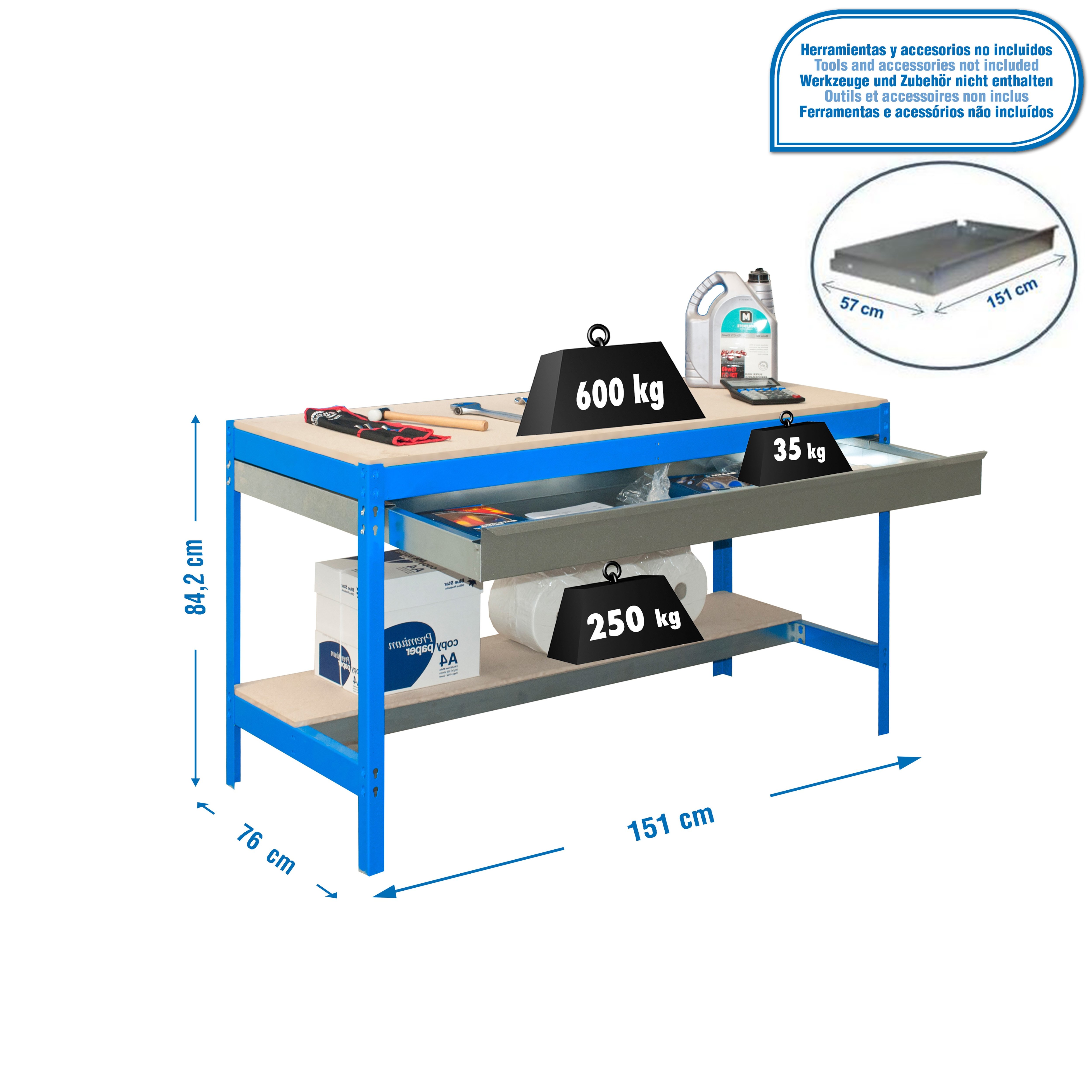 Mesa de Trabajo SIMONRACK Simonwork bt0 box 1500 azul/madera