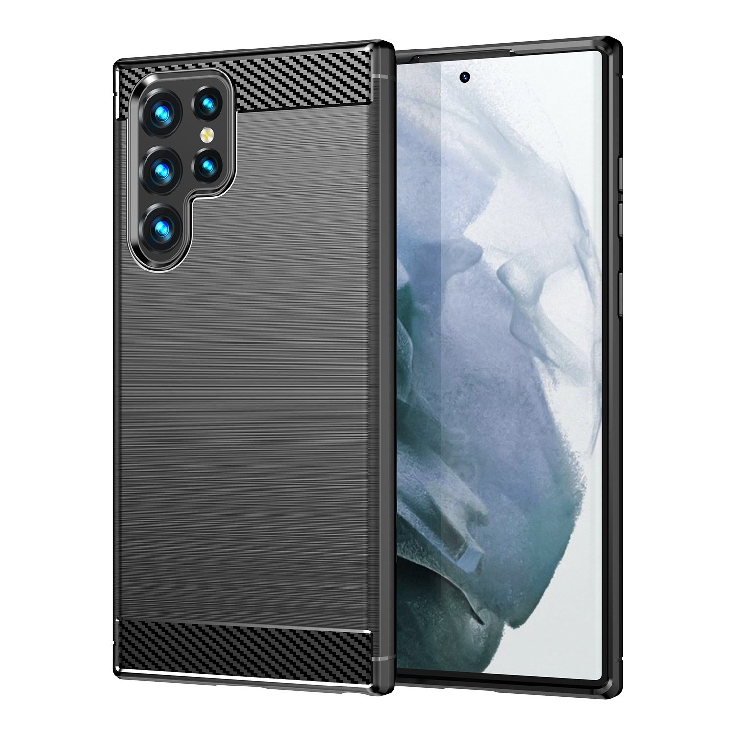 Funda para móvil Samsung Galaxy S23 ULTRA Carcasa Protectora Antigolpes Silicona Negra Diseño Fibra de Carbono Resistente Absorción de Choque [Compatible Carga Inalámbrica]