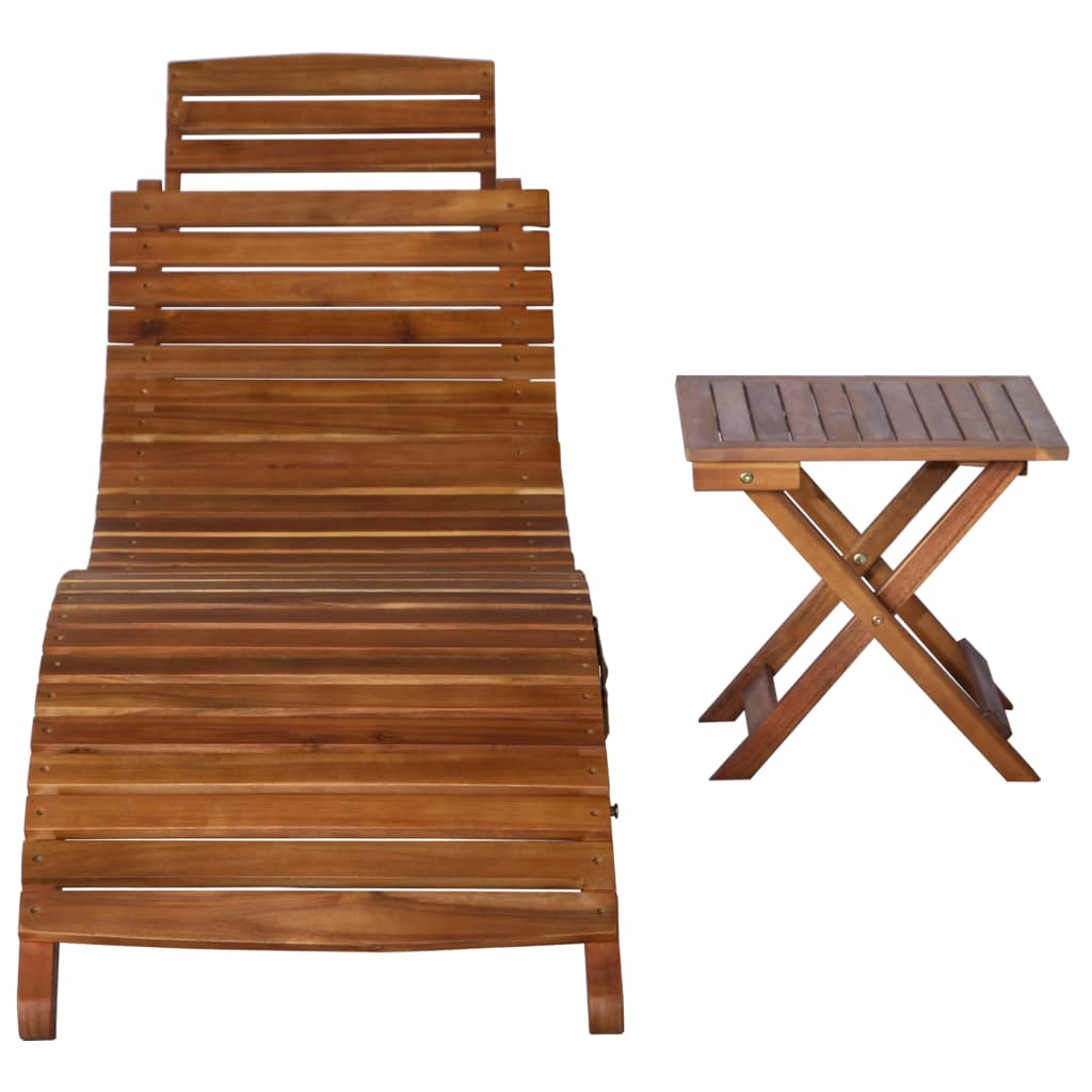 Vidaxl Tumbona de Madera Maciza de Acacia Marrón - Jardín, Playa, Piscina