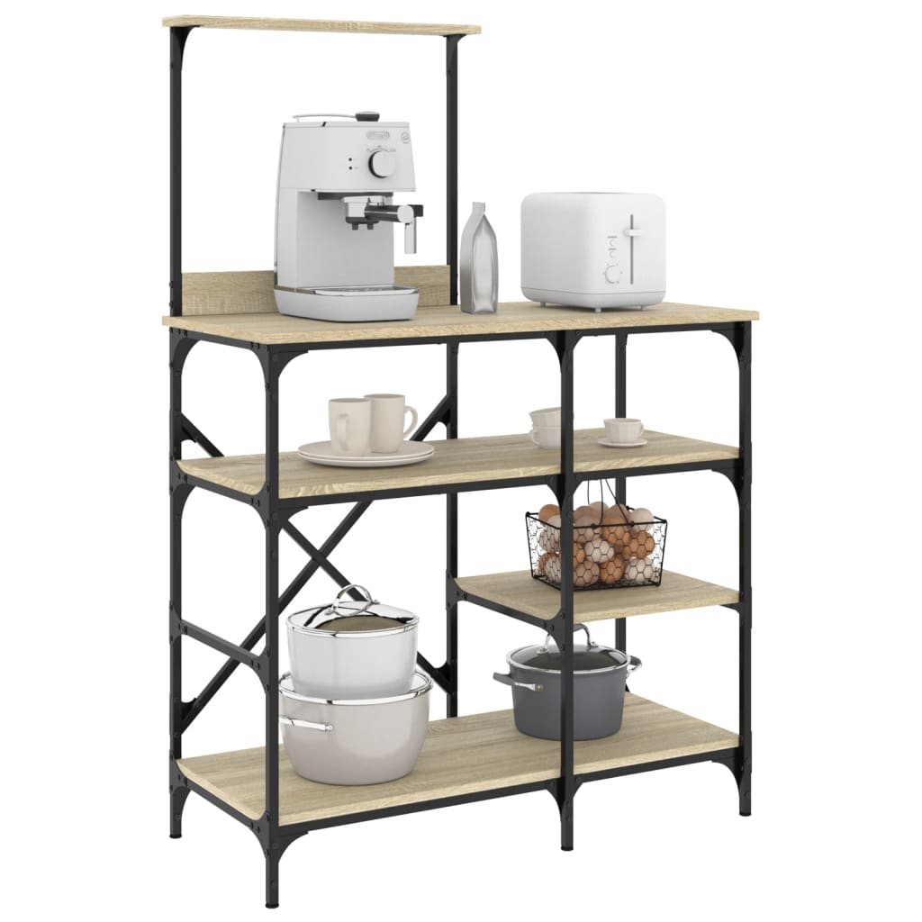 vidaXL Estantería de Cocina Organizador Estantes Madera de Ingeniería Metal Color Gris sonoma,  Marrón roble,  Roble ahumado y mas