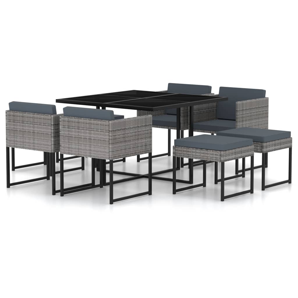 vidaXL Set de muebles jardín 9 pzas con cojines ratán sintético gris