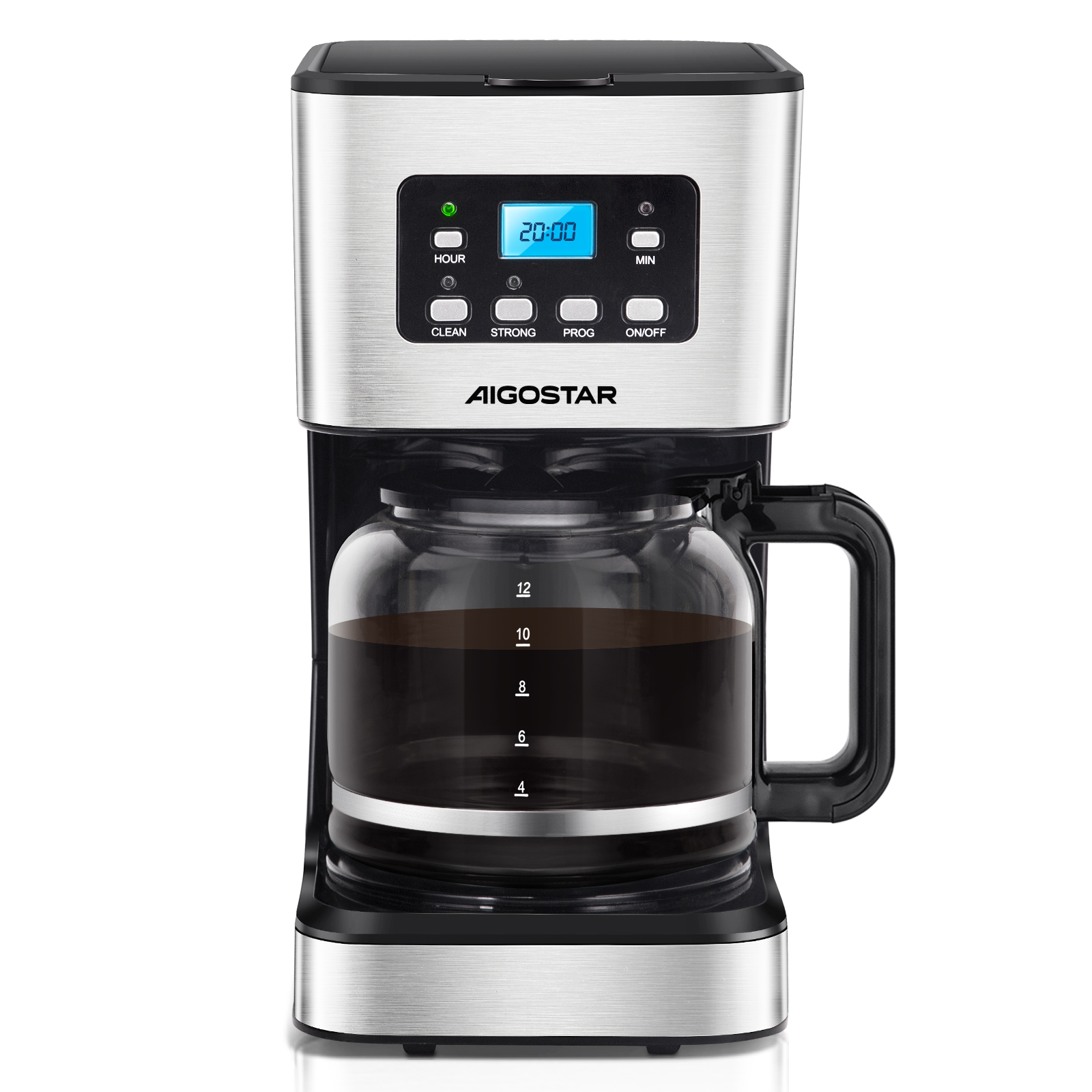 Aigostar Darcy - Cafetera de Goteo con Temporizador Programable, 950W,1.5L(12 Tazas),Pantalla LCD, Filtro Reutilizable, Auto Apagado, Función Mantener Caliente. Función Auto Limpieza (Descalcificación)