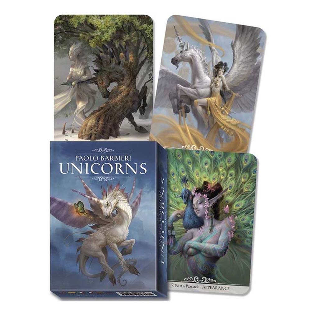 Naipecoleccion Lo Scarabeo Oráculo de 34 cartas Unicornios Ilustraciones de Paolo Barbieri Italia Magia y Fantasía Libro con instrucciones en inglés, español, italiano, francés, portugués y ruso Adultos Esotérico Esoterismo Cartas adivinatorias Aprender