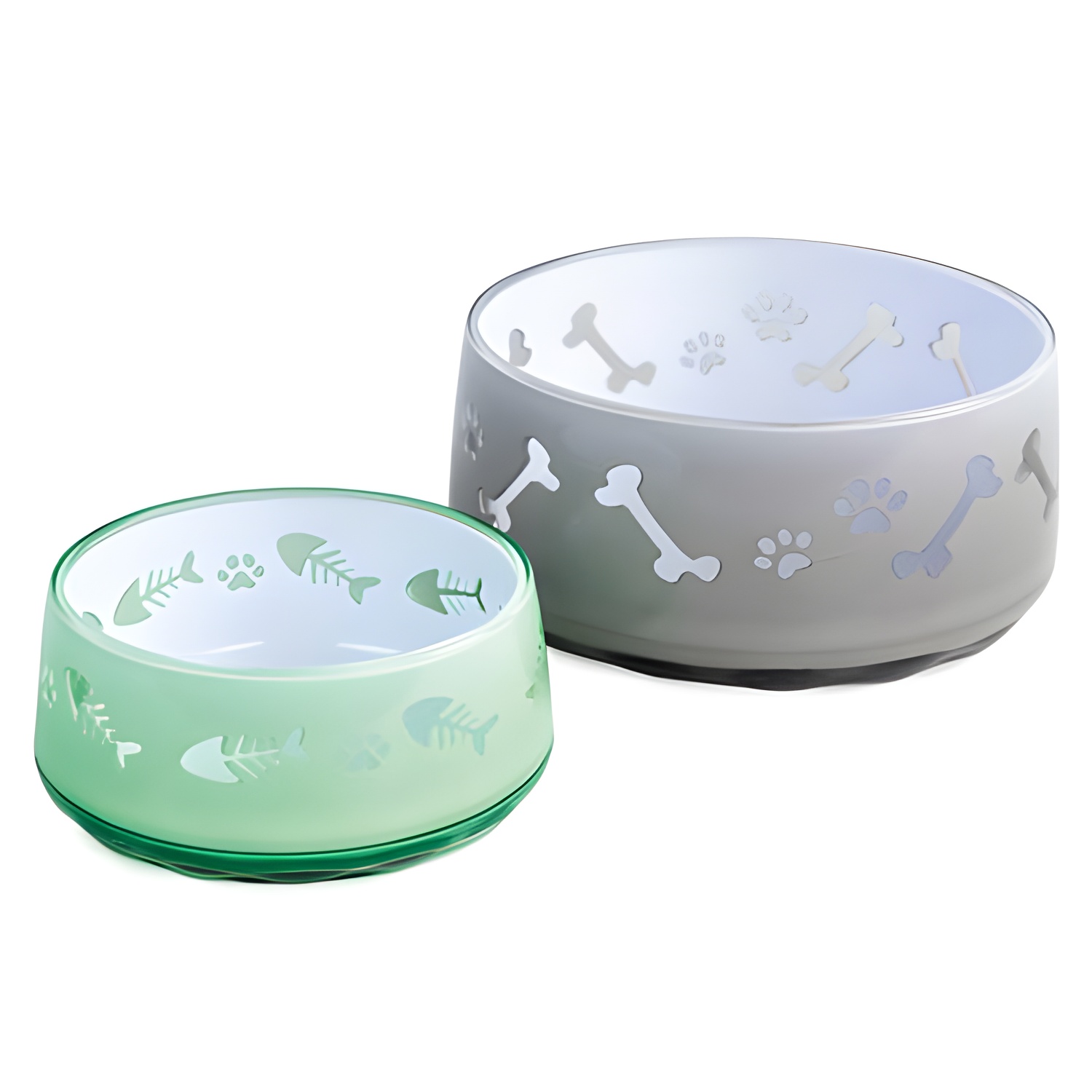 Ibañez Comedero Pet Paw Verde 350 Ml para Perros y Gatos - Antideslizante, Libre de BPA, Decoración Transparente