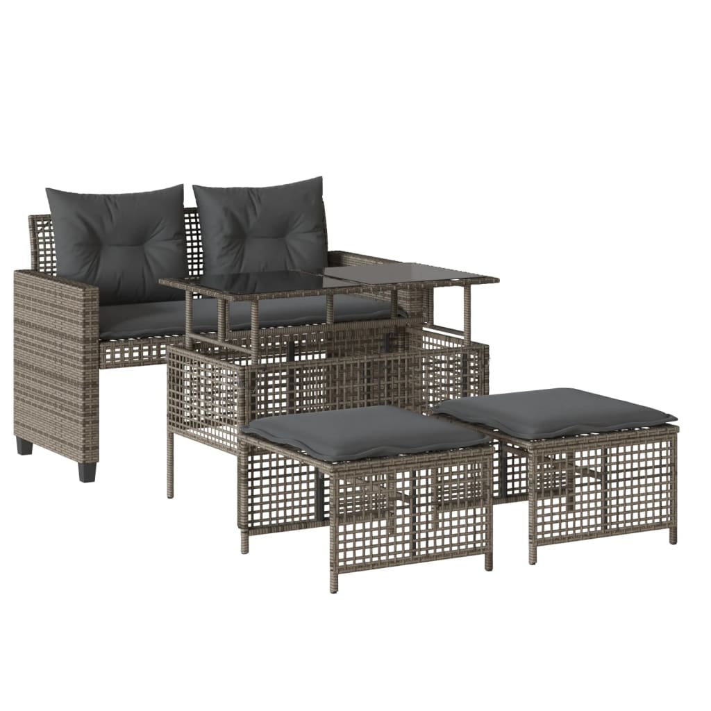 vidaXL Set sofás jardín 4 pzas y cojines ratán sintético vidrio gris