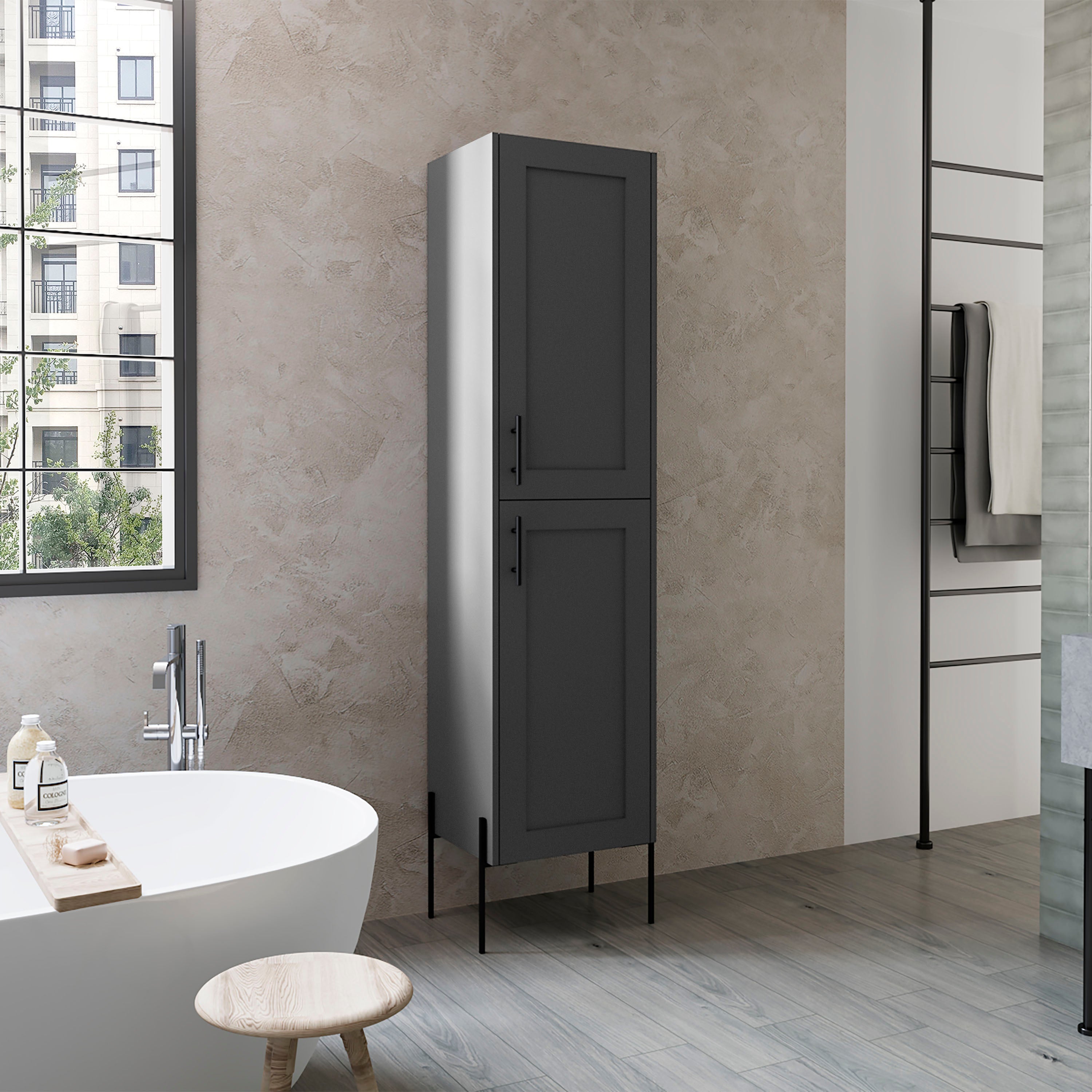 TUHOME Columna de baño Sealy en melamina con 2 puertas y 4 estantes , Plomo