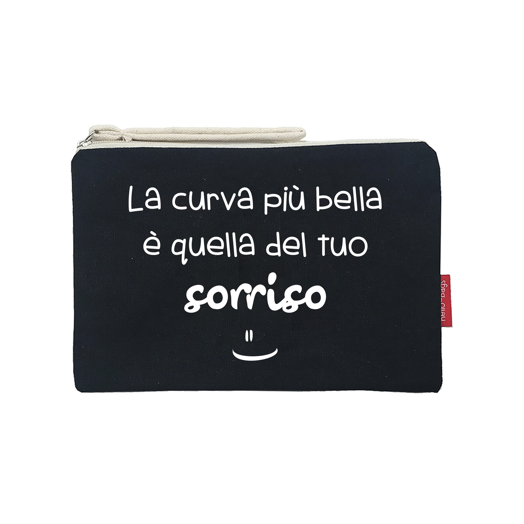 Hello-Bags. Bolso Neceser / Cartera de Mano con cremallera y forro interior. Exterior: Algodón 100%. Incluye sobre kraft de regalo. Modelo CURVABELLA. Color: Crudo / Negro. 23x15,5 cm.