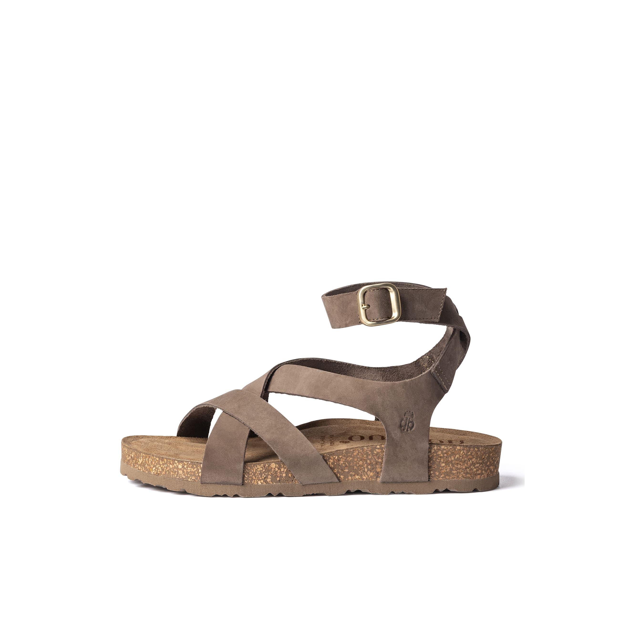 YOKONO sandalia plana JERBA-261 MARRÓN CLARO | Zapatos mujer Primavera-Verano | Piel vacuna  Nobuck | 3 CM