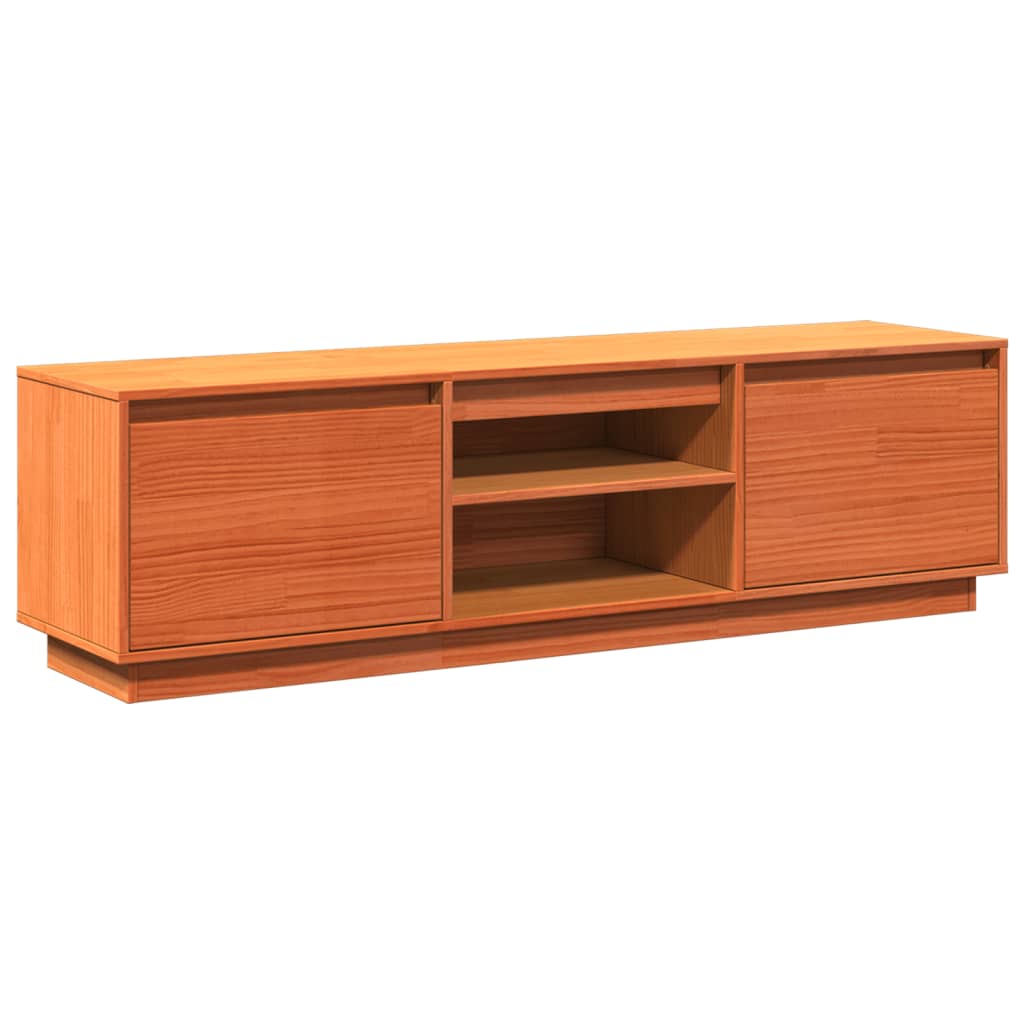 vidaXL Mueble de TV madera maciza de pino marrón cera 140x35x40 cm