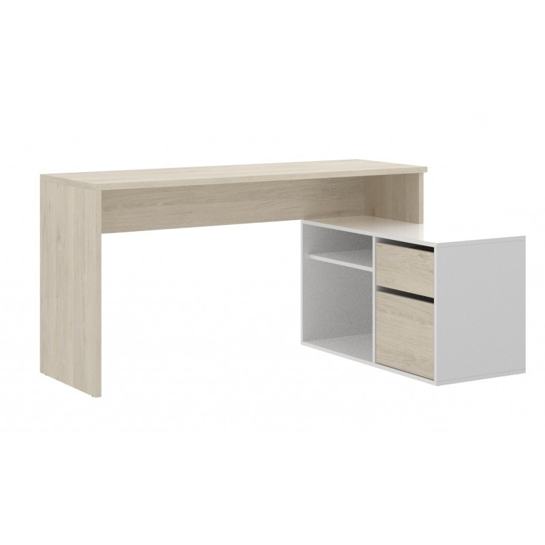 MOBELCENTER - Mesa de escritorio con cajonera y estante Blanco Brillo y Natural