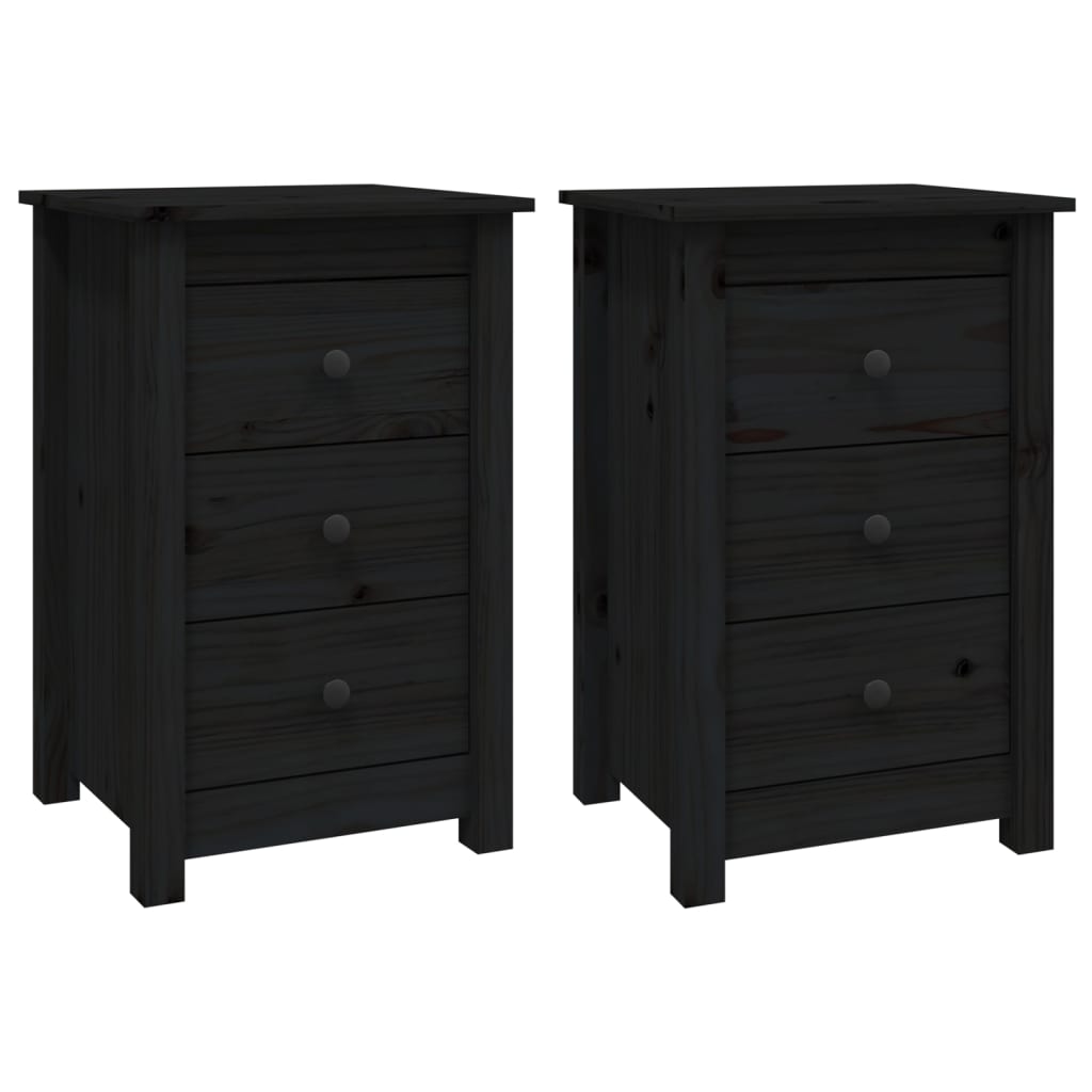 vidaXL Mesitas de noche 2 uds madera maciza de pino negro 40x35x61,5cm