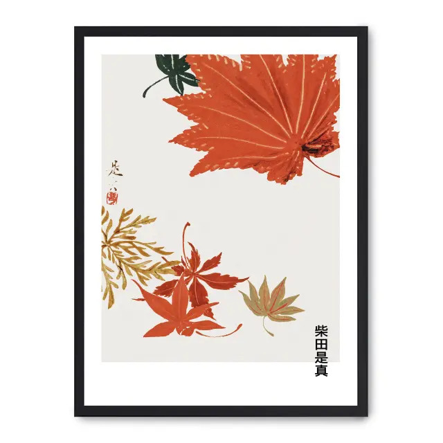 Cuadro autumn leaves 30x40cm, Póster impreso en papel de primera calidad de 180gr, montado sobre marco de madera MDF acabado en negro., Arte - Japonés