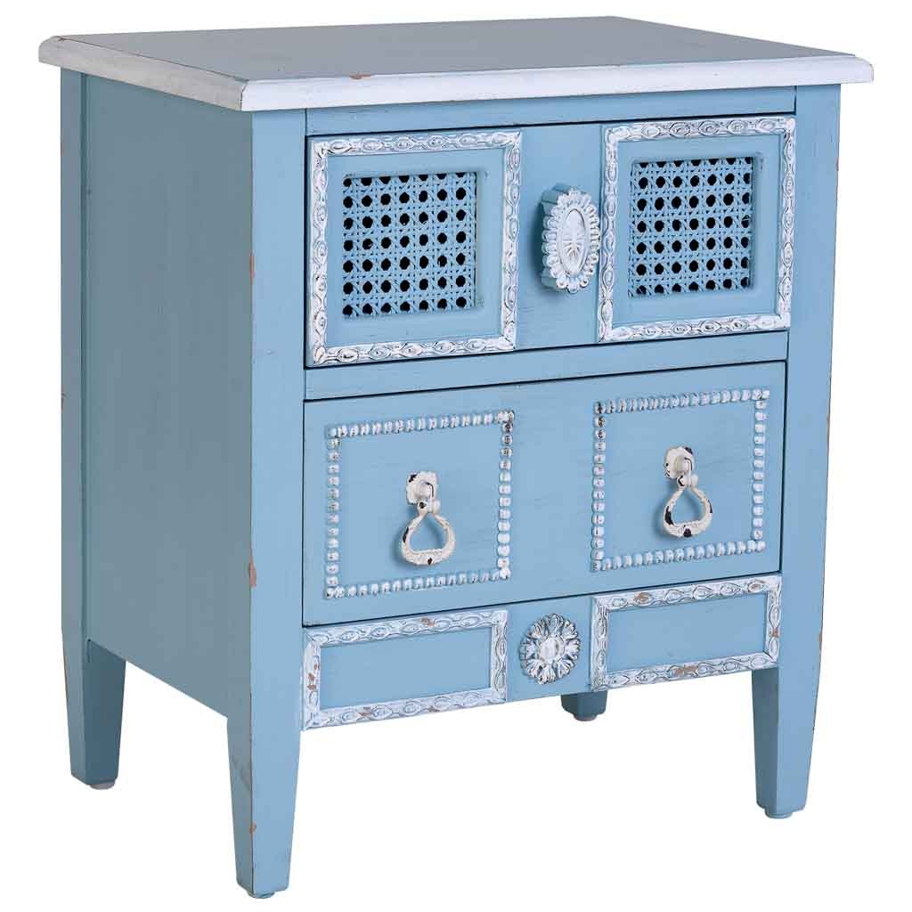 Wonderlust Deco - Mesita de noche de madera lacada en azul 46x32x52h cm Azul 46x32x52h cm
