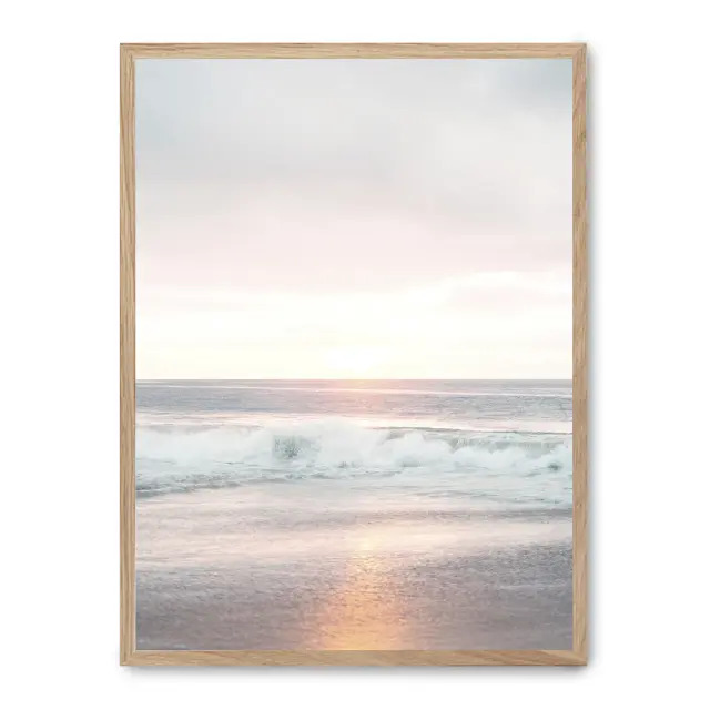 Cuadro sunset on the beach iii 30x40cm, Póster impreso en papel de primera calidad de 180gr, montado sobre marco de madera MDF acabado roble., Naturaleza - Playa
