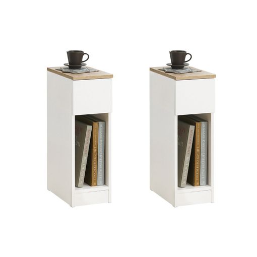 Set De 2 Mesas Auxiliares Mesita De Noche Con 1 Cajón Mesa Para Salón Comedor 20 X 35 X 60 Cm Es