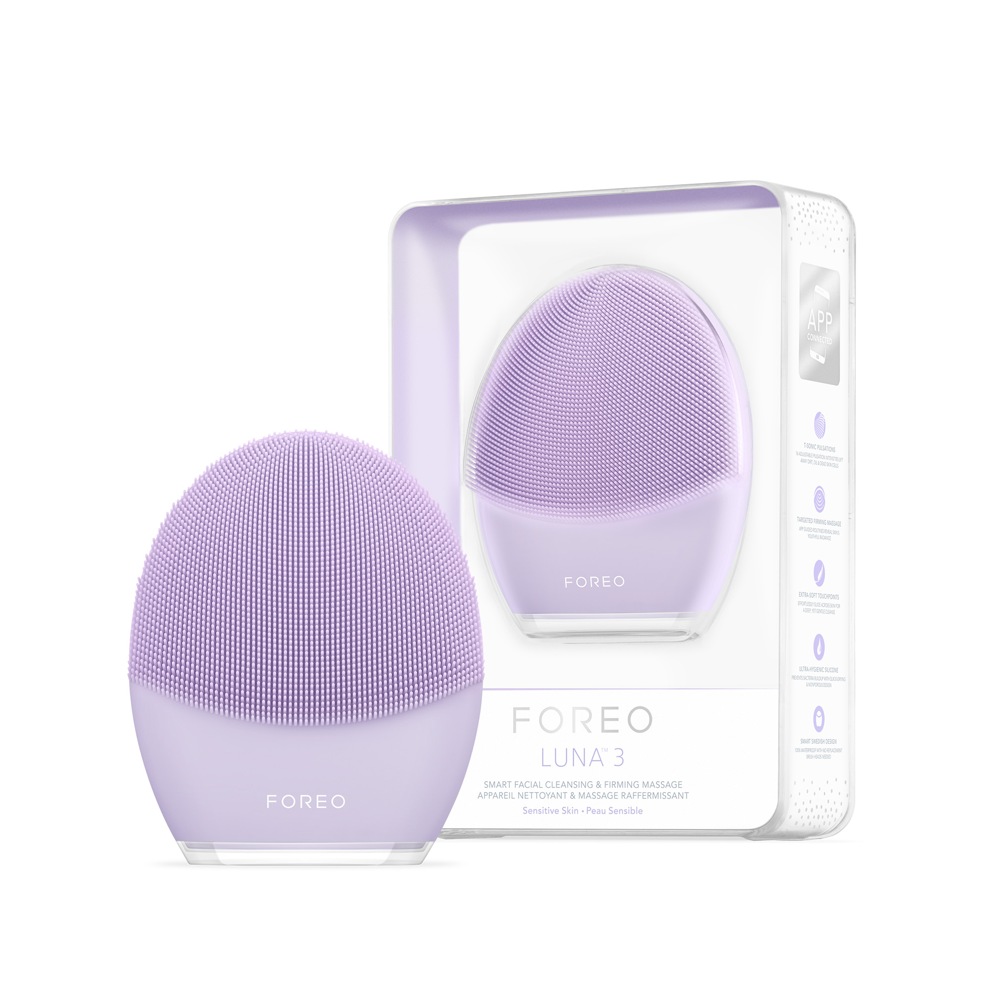 FOREO LUNA™ 3 | Cepillo de limpieza facial | Masajeador facial eléctrico | Skin care ultrahigiénica | Exfoliante facial para llevar de viaje | Cepillo de silicona | Conexión por app