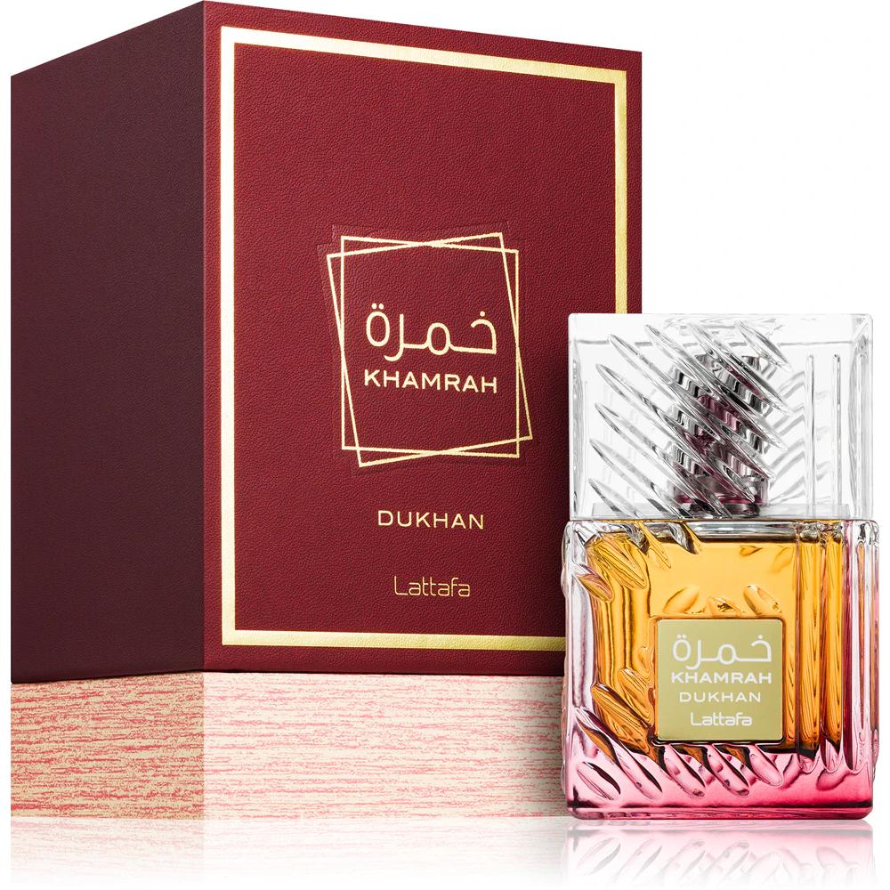 Fragancia Khamrah Dukhan 100 ml por Lattafa - Perfume Unisex con Aroma a Mandarina_ Pimiento y Praliné