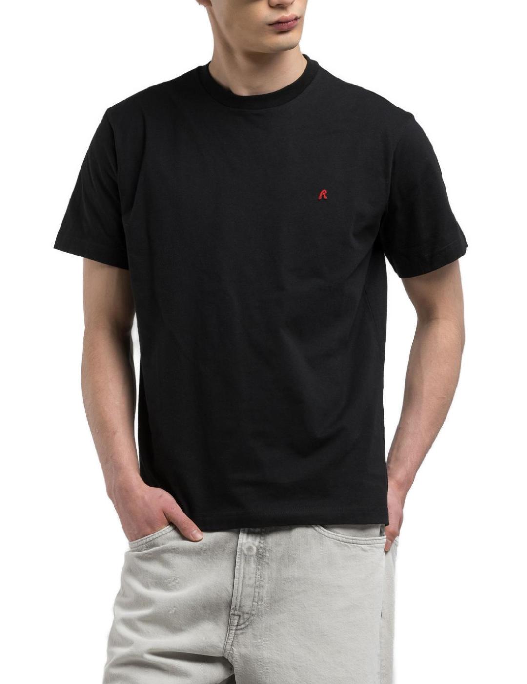 Camiseta Replay manga corta logo bordado negra de hombre