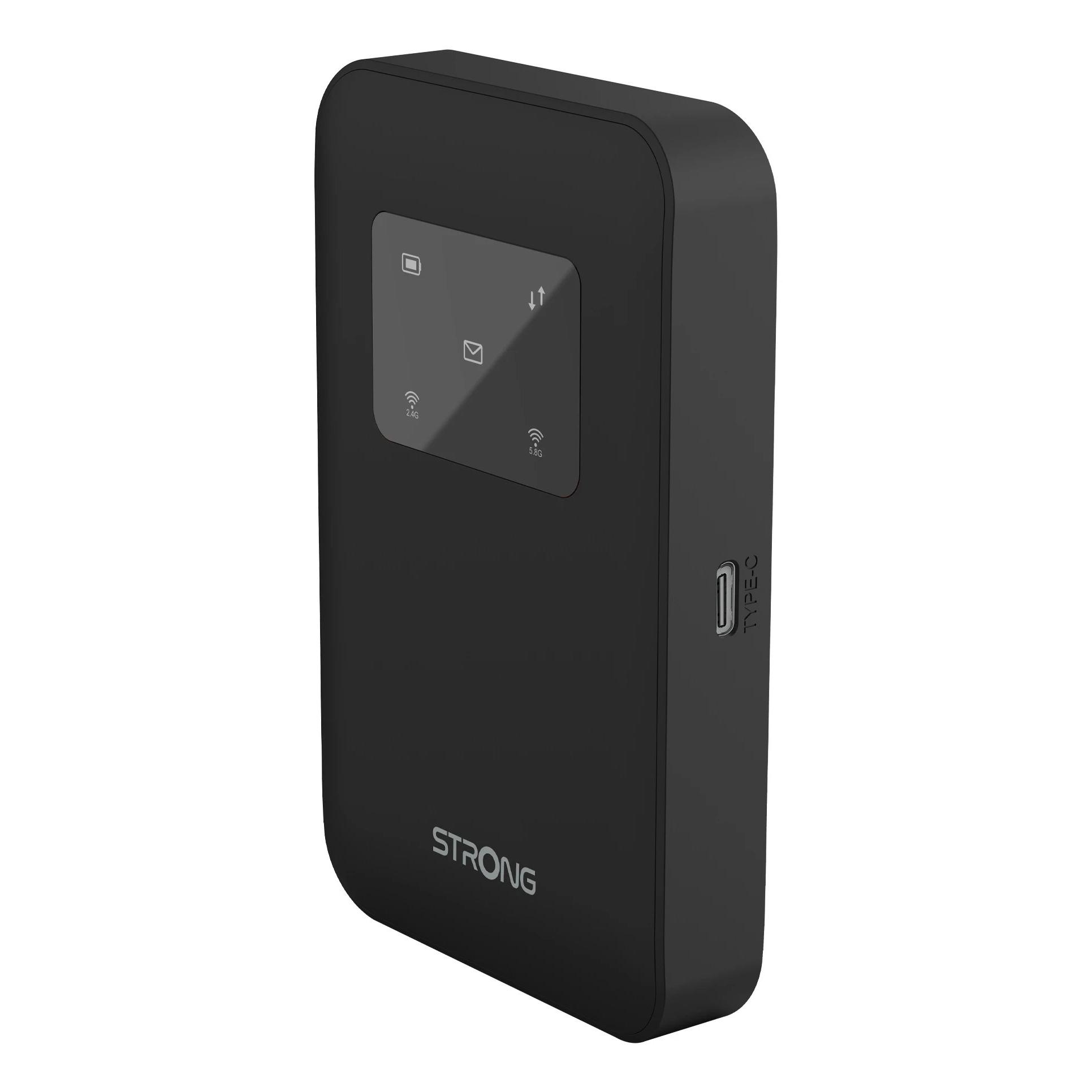 Strong - Rúter MiFi Wi-Fi 900 CN10516468 de doble banda 2,4 GHz / 5 GHz con conectividad 4G+ LTE para uso móvil y viajes, diseño negro portátil sin cableado fijo