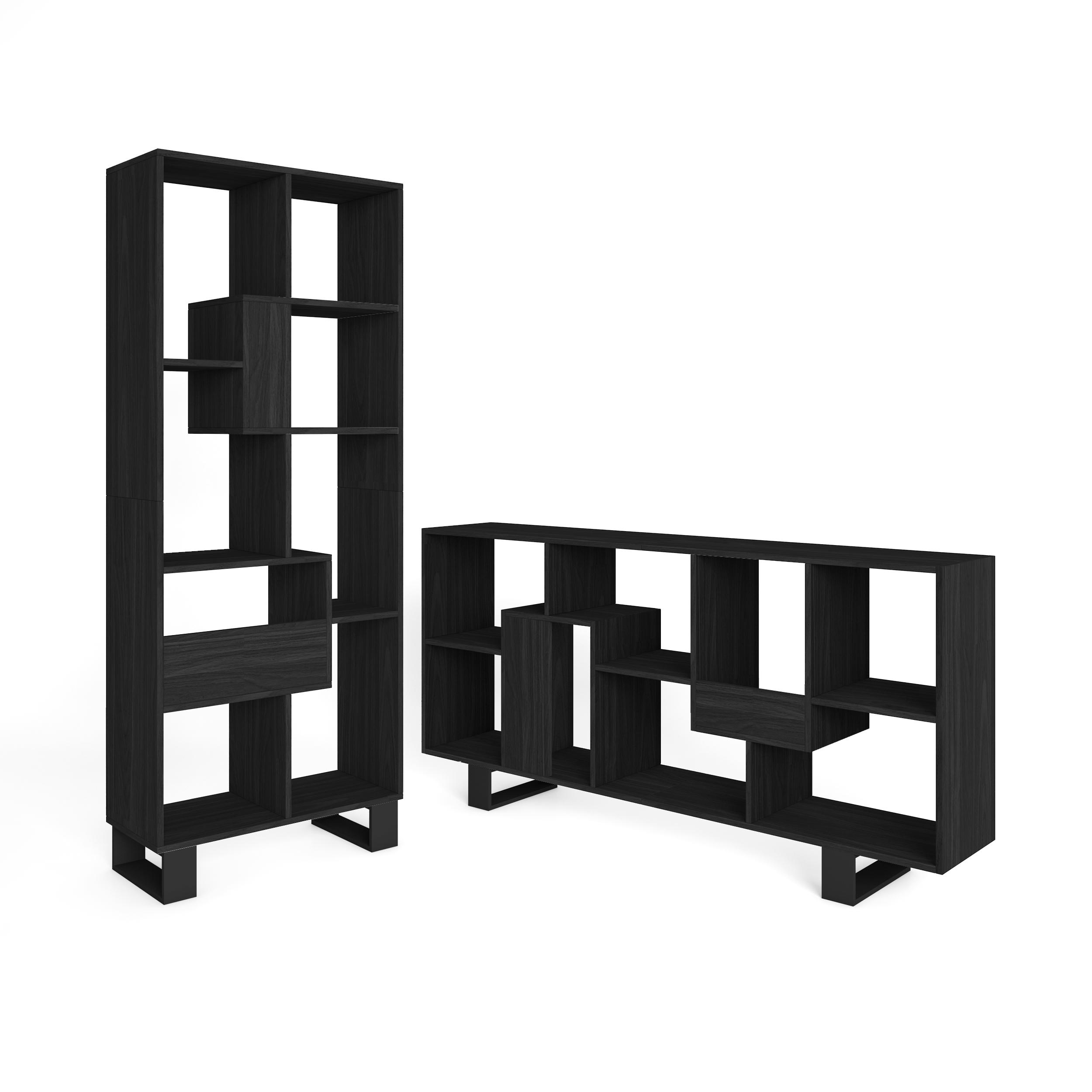 Skraut Home, Librería estantería, Estanteria libros de pared, 67x31x174cm, Diseño industrial, Estilo Moderno, Negro