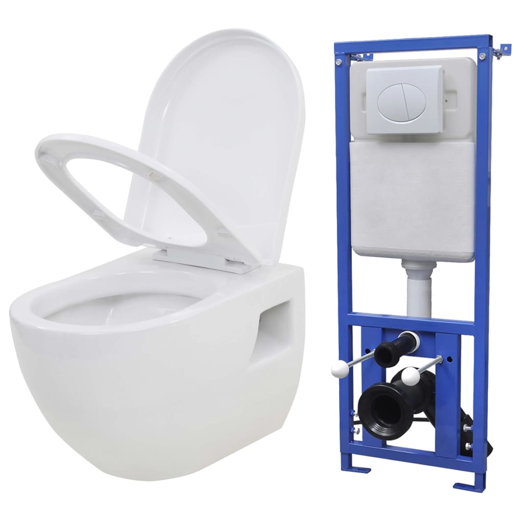 vidaXL InodoroColgado de Pared con Cisterna Oculta Cerámica Baño Váter Color Blanco,  Negro, y mas
