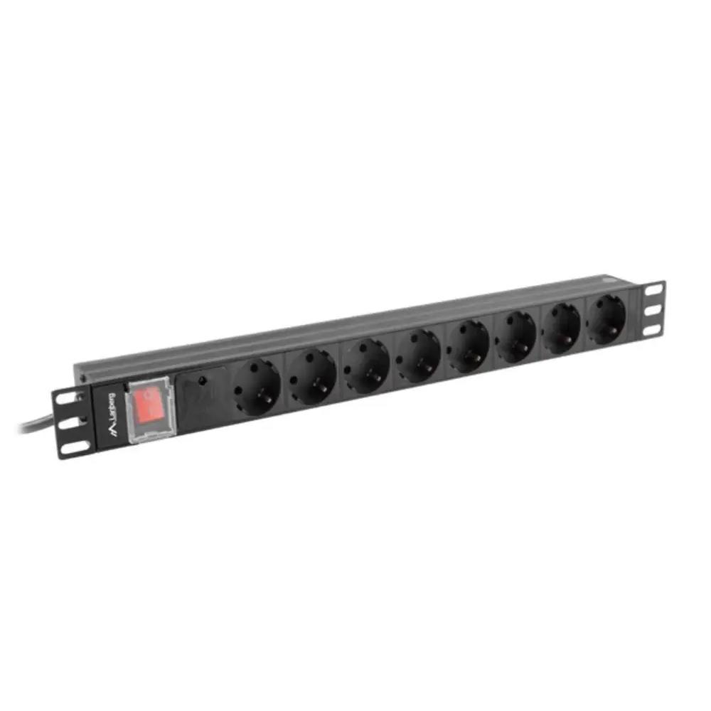 Regleta Lanberg PDU-08F-0200-BK 8 tomas Tipo F 1U Protección Sobretensiones 16A 19” Horizontal