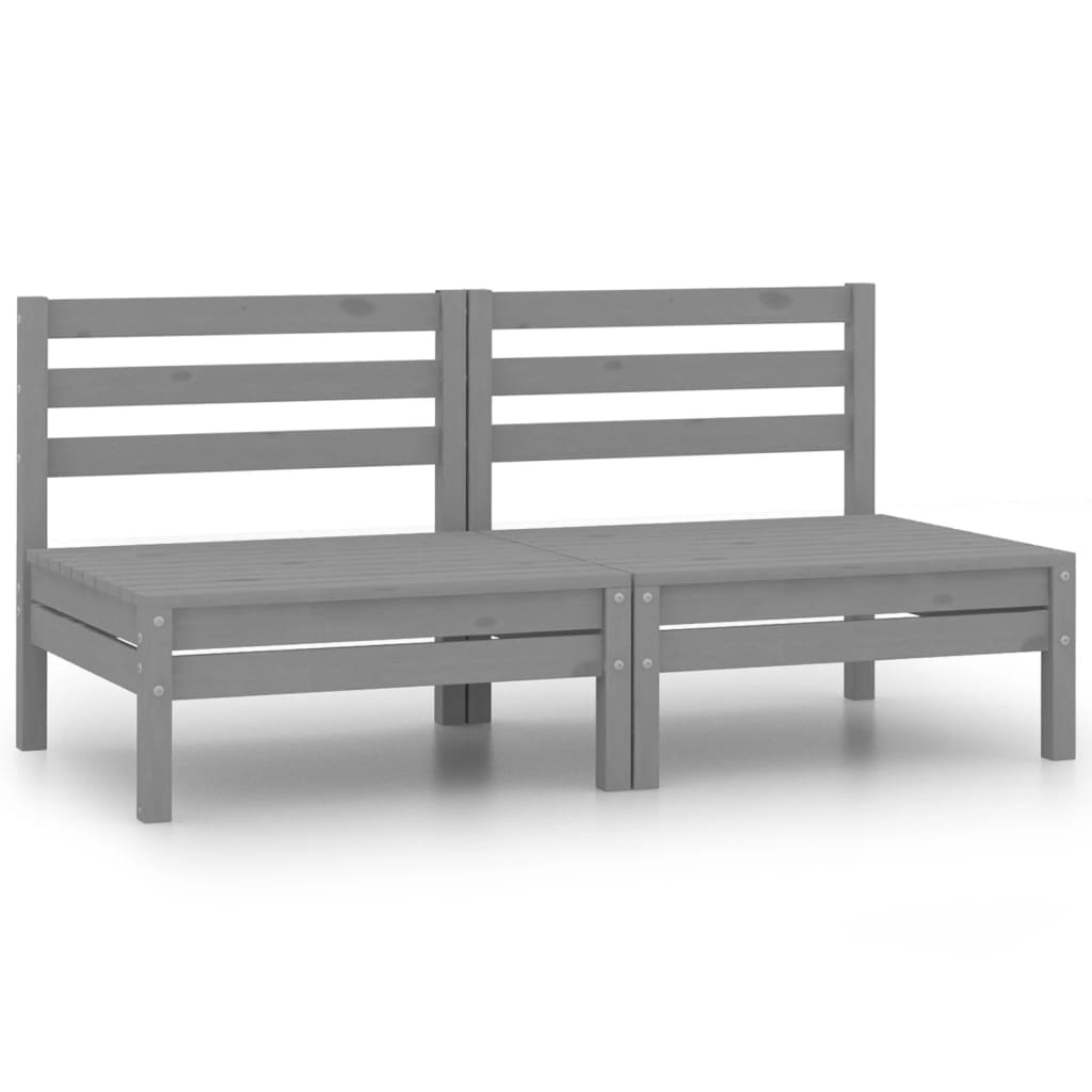vidaXL Sofás central de jardín 2 unidades gris madera maciza de pino