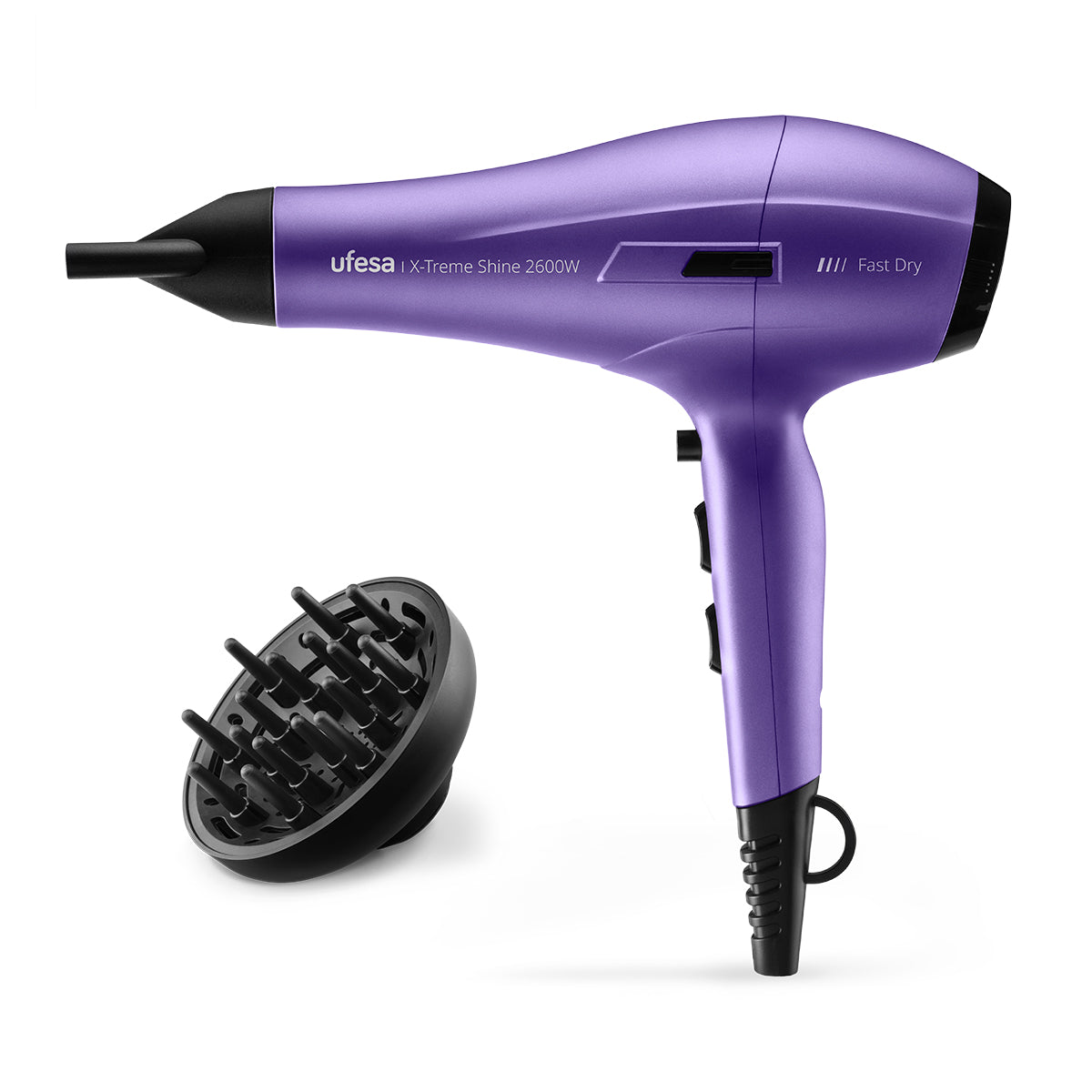 Ufesa - Secador de pelo profesional X-Treme Shine con motor AC de 2600 W, tecnología iónica (10 millones de iones negativos/seg), recubrimiento con aceite de argán y función aire frío para cabello brillante y sin encrespamiento